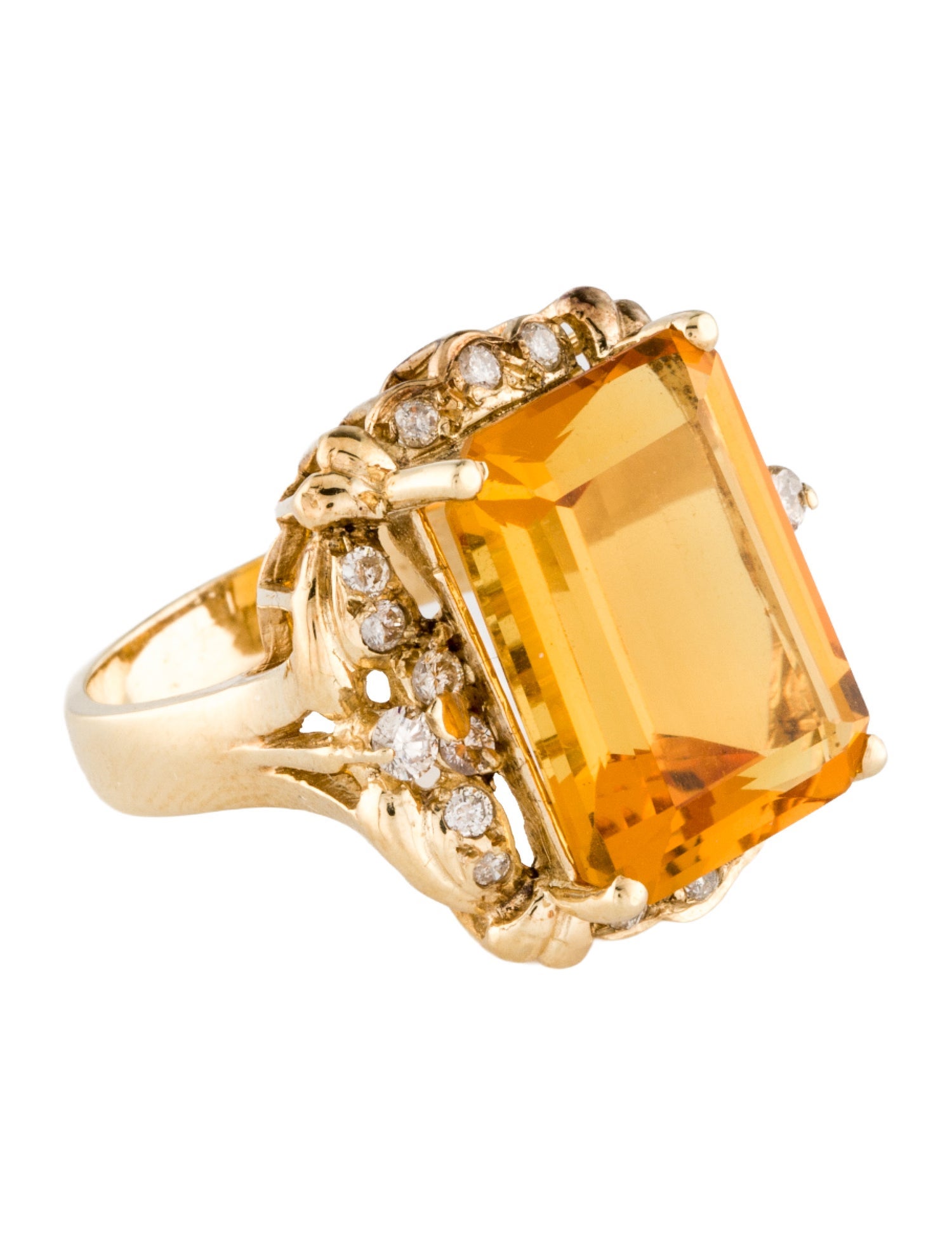 Ring 14K Citrine & Diamond Cocktail