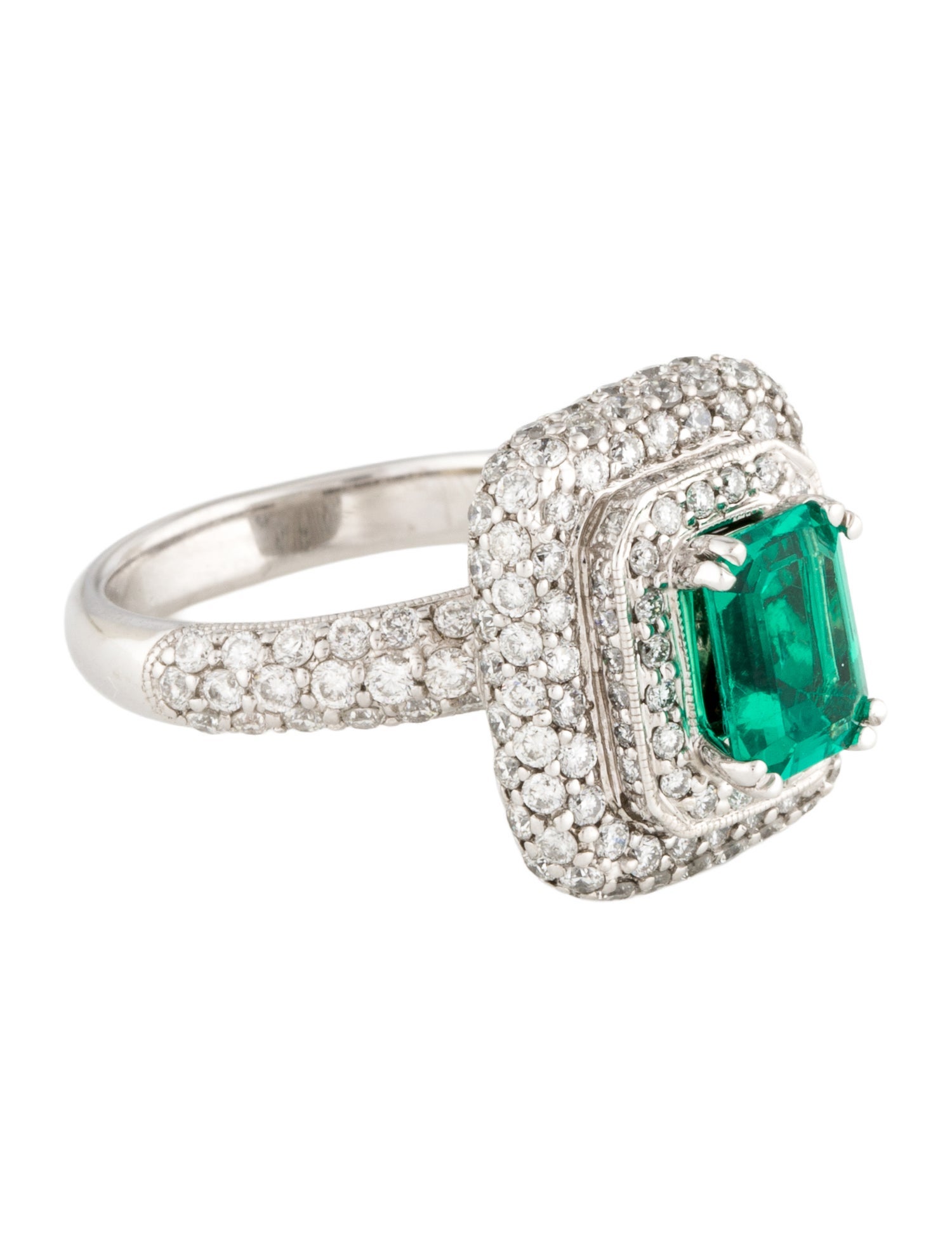 Ring 18K 1.39ct Emerald & Diamond Cocktail