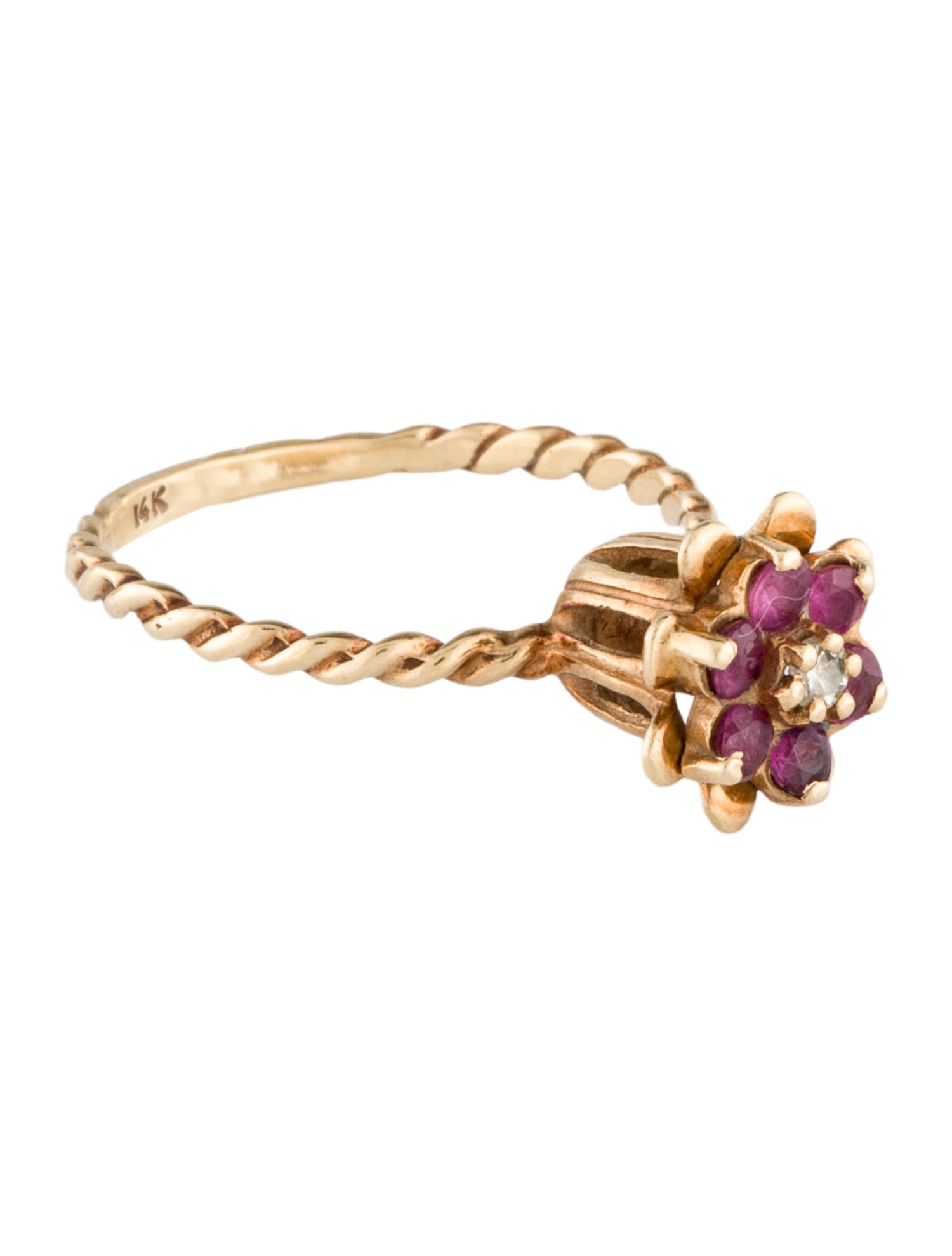 Ring 14K Ruby & Diamond Floral Cocktail