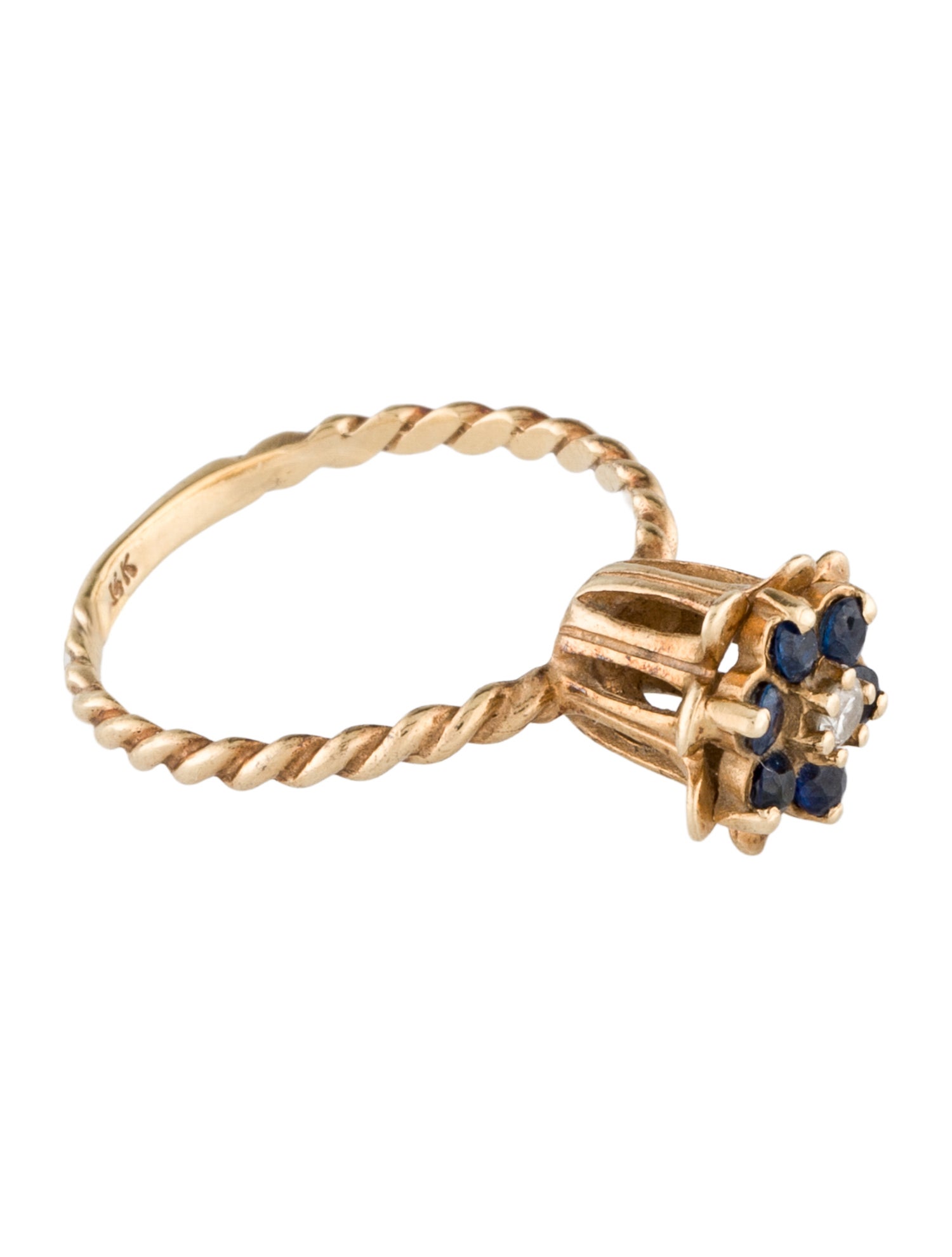Ring 14K Sapphire & Diamond Floral Cocktail