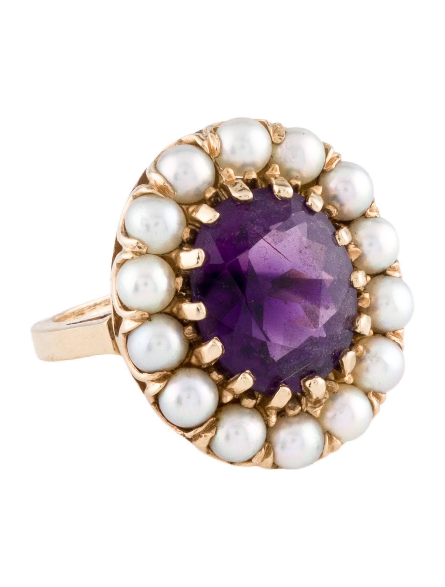 Ring 14K Pearl & Amethyst Cocktail RIng