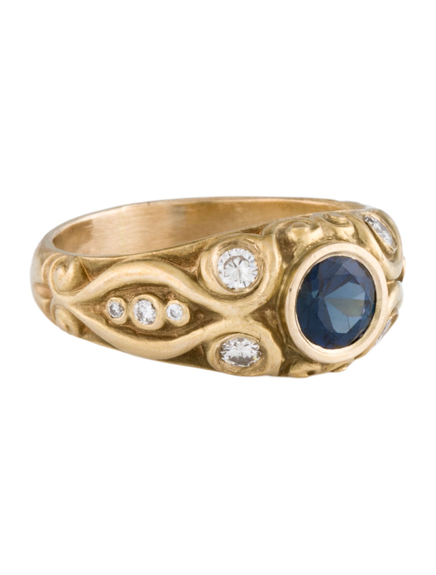 Ring 14K Sapphire & Diamond Scroll Cocktail