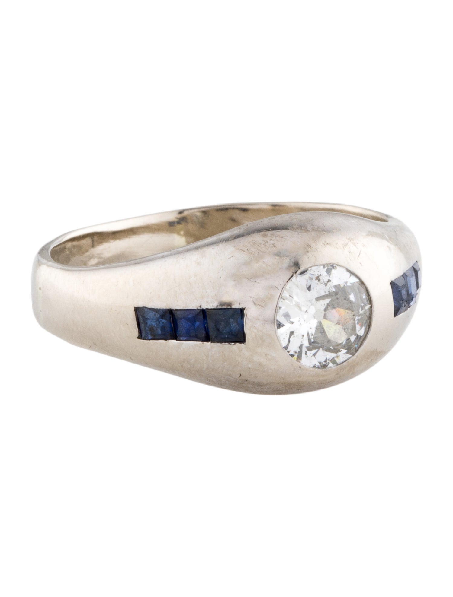 Ring 14K Diamond & Synthetic Sapphire Signet Ring