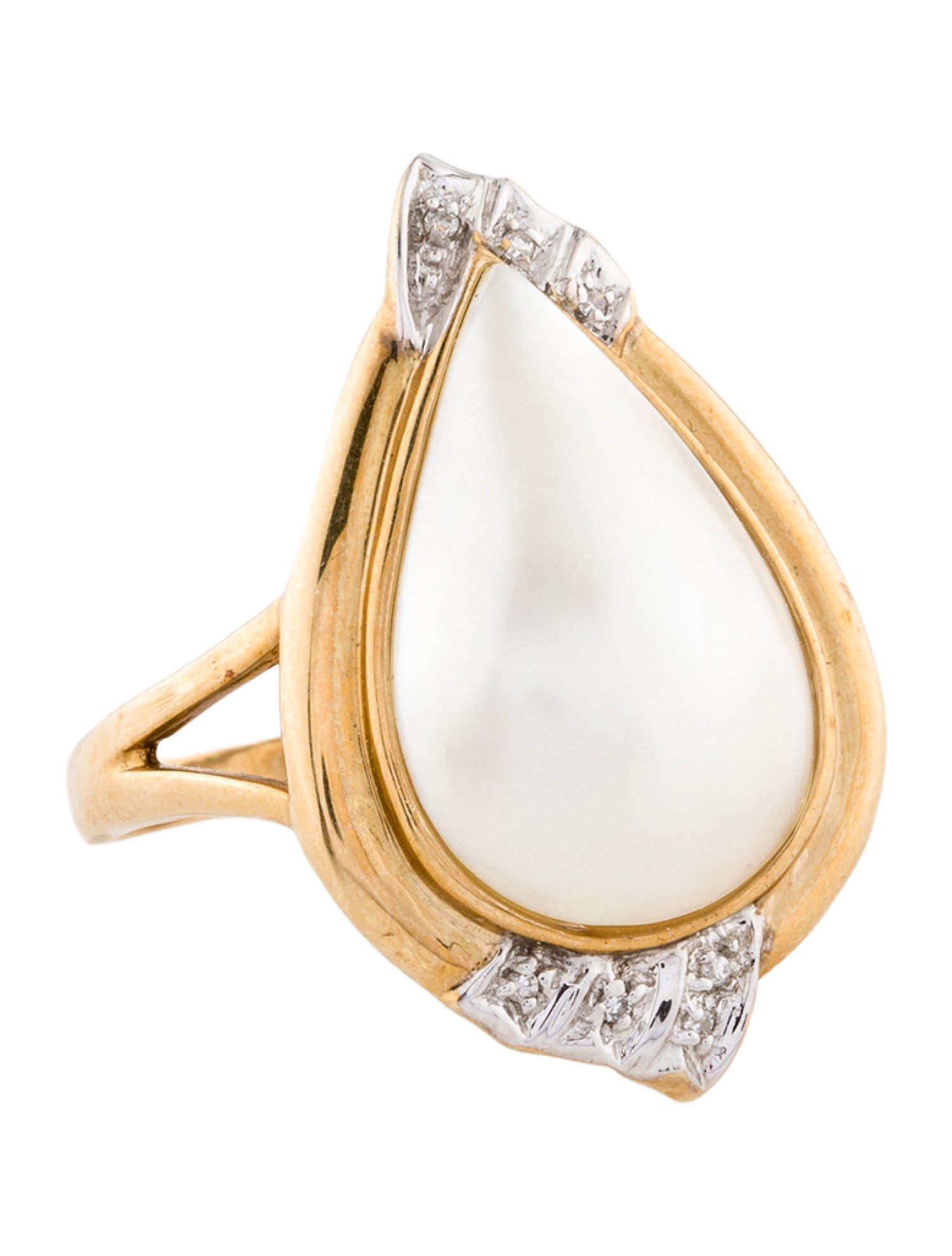 Ring 10K Pearl & Diamond Cocktail