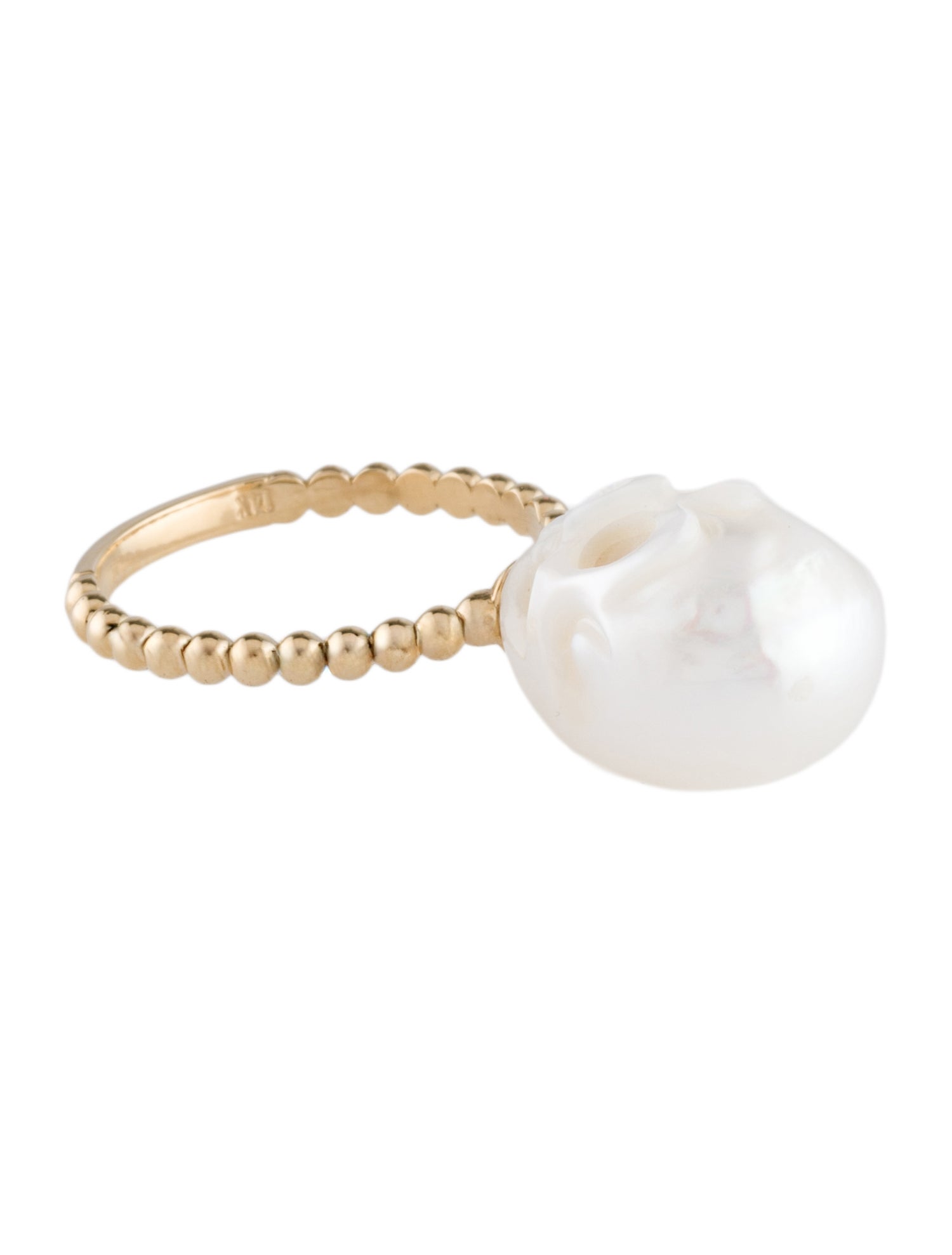 Ring 14K Carved Pearl Skull Cocktail Ring