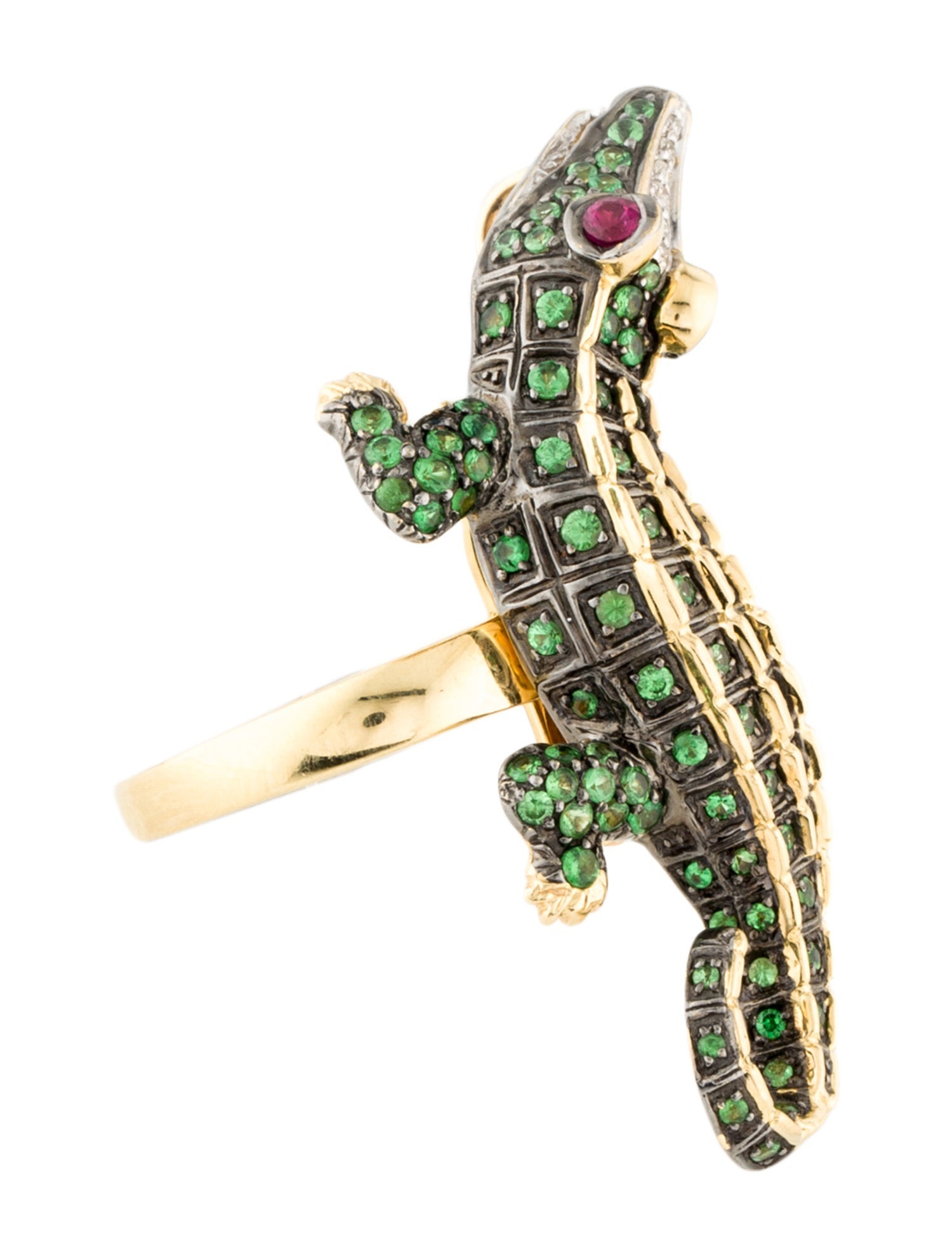 Ring 18K Tsavorite, Ruby & Diamond Alligator Removable Cocktail
