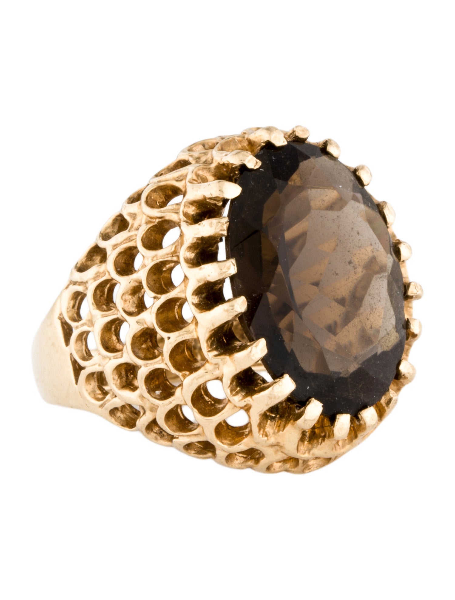 Ring 14K 6.46ctw Smoky Quartz Signet