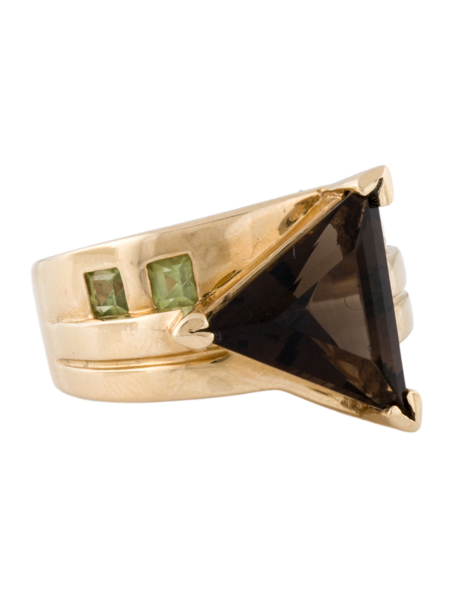 Ring 14K 4.86ct Smoky Quartz & Peridot Cocktail