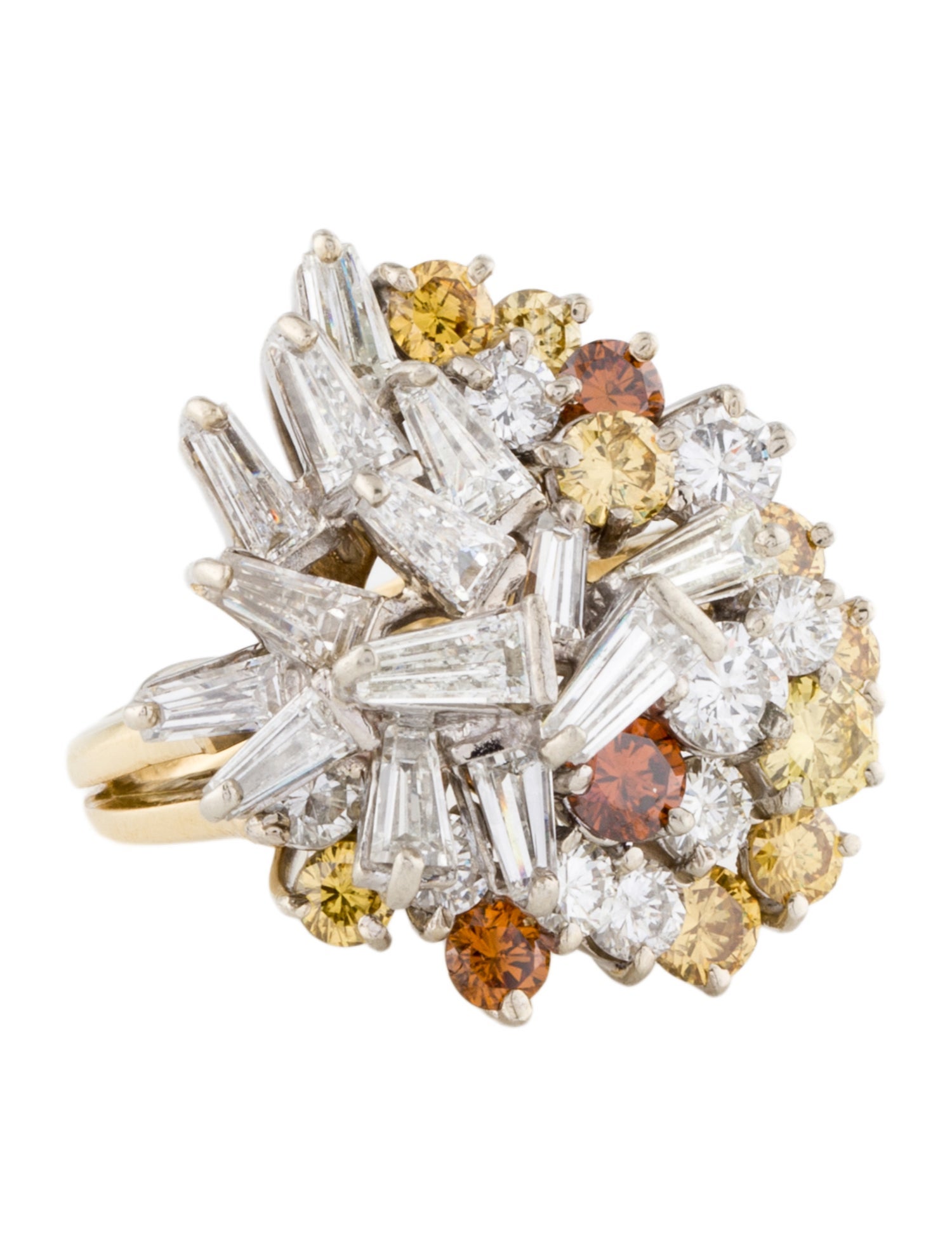 Ring 18K 4.80ctw Two-Tone Diamond Cluster Cocktail