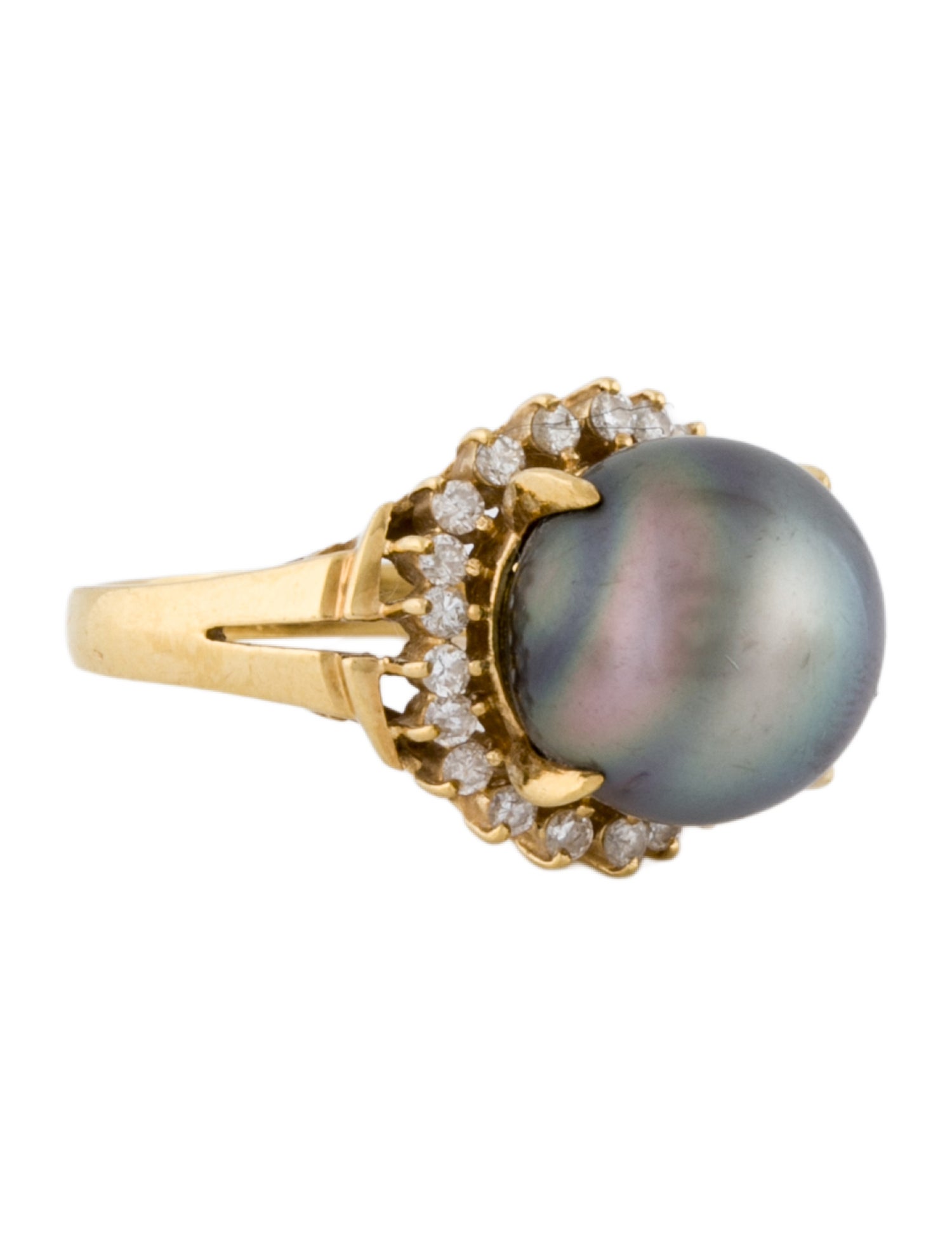 Ring 18K Cultured Pearl & Diamond Cocktail
