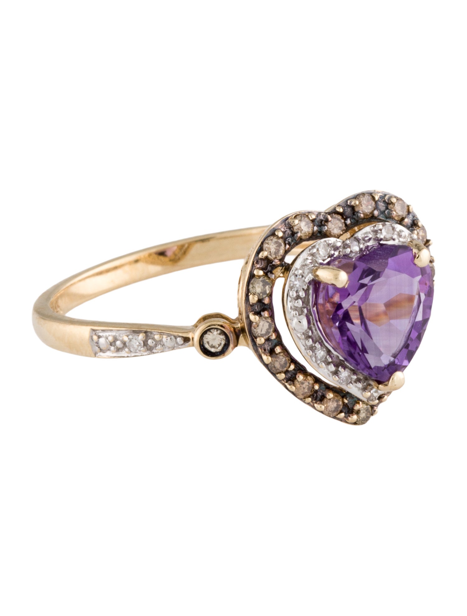 Ring 14K 1.36ct Amethyst & Diamond Heart Cocktail