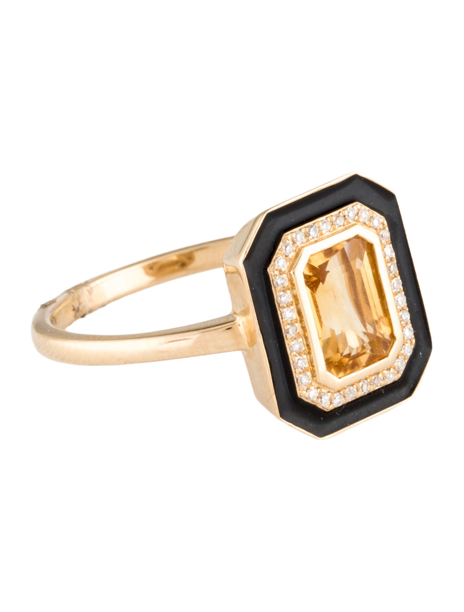 Ring 14K 1.00ct Citrine, Diamond & Enamel Cocktail Ring
