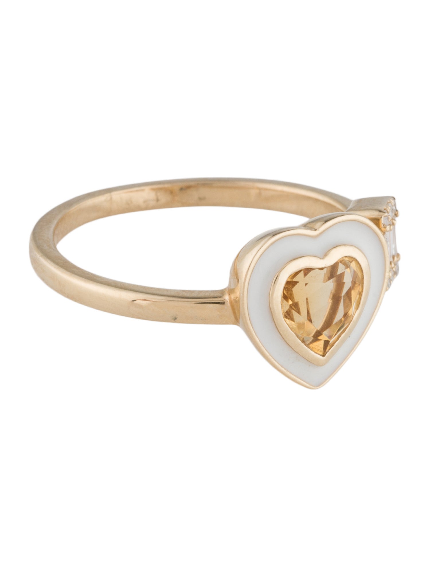 Ring 14K Citrine, Diamond & Enamel Heart Open Cocktail Ring