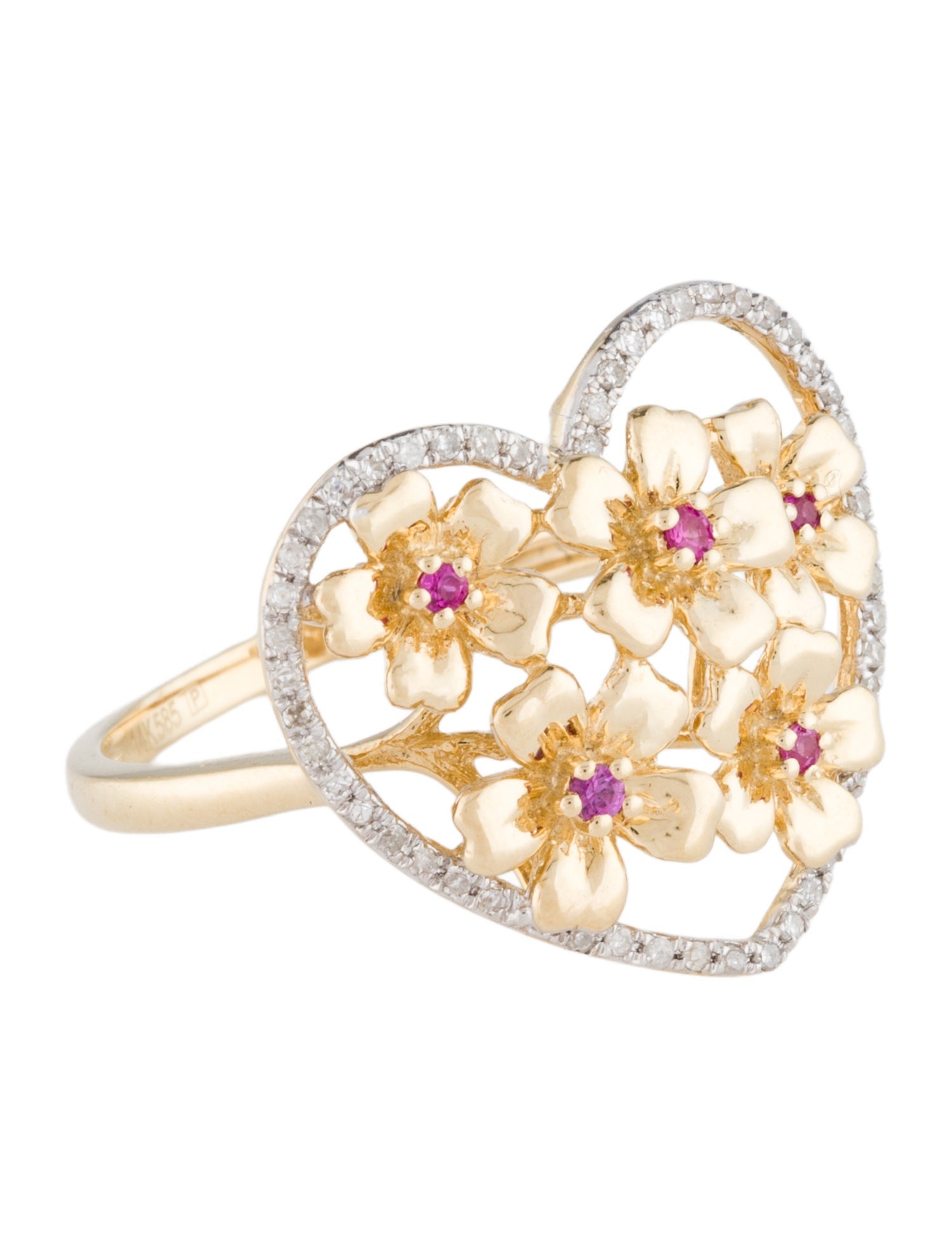 Ring 14K Diamond & Ruby Heart Cocktail Ring