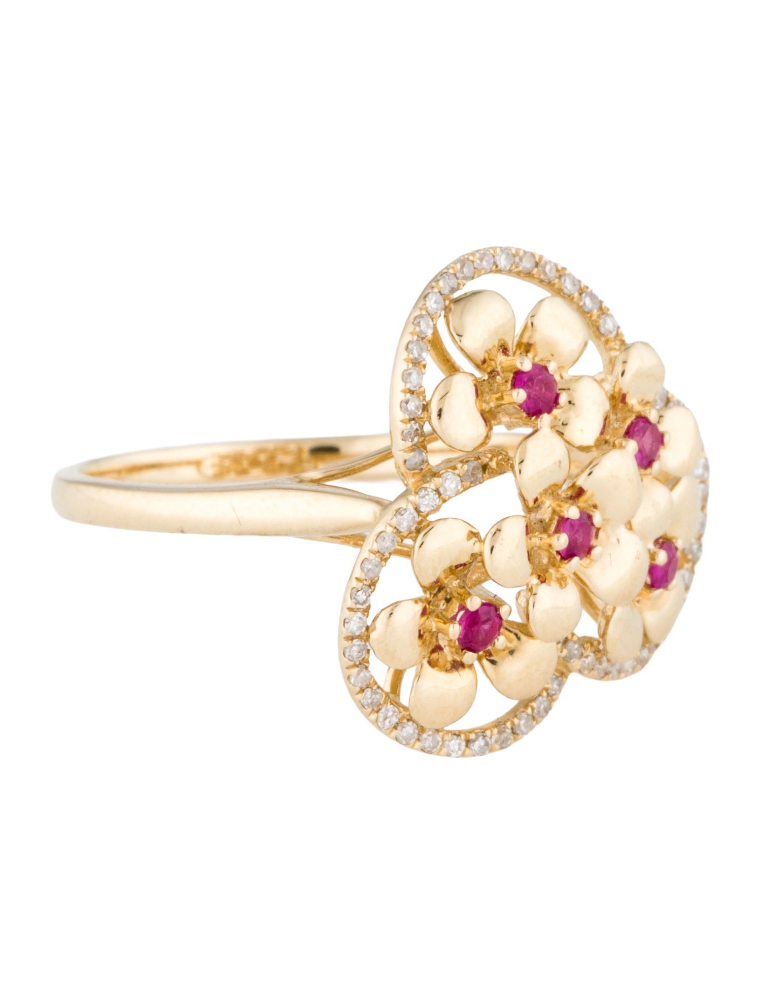 Ring 14K Diamond & Ruby Heart Cocktail Ring