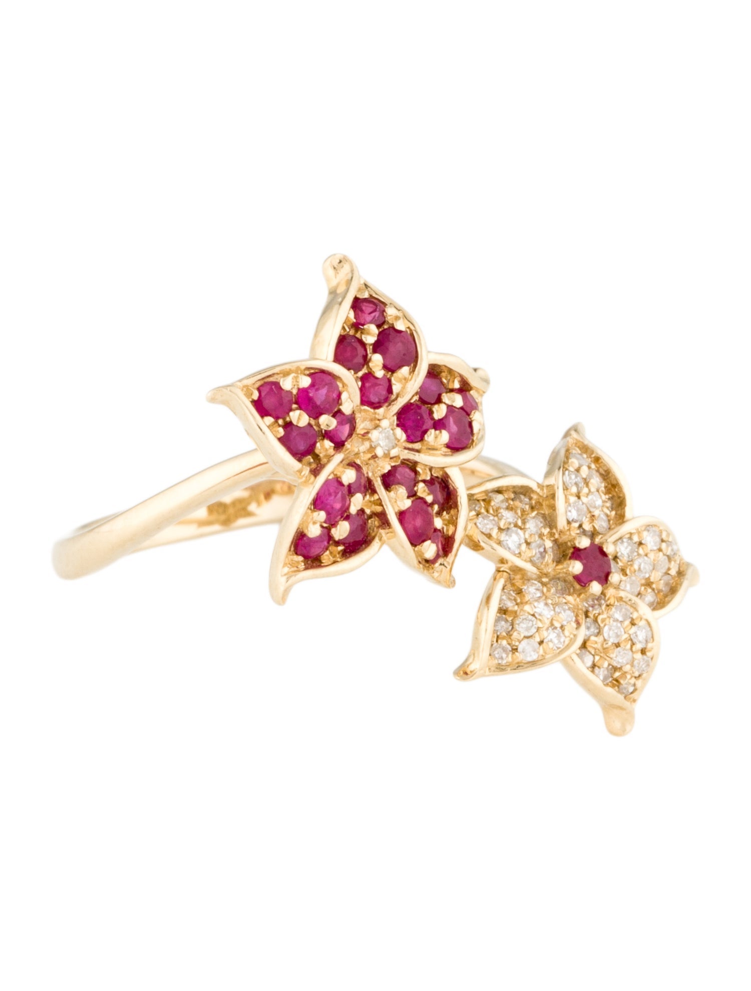Ring 14K Ruby & Diamond Flower Cocktail Ring