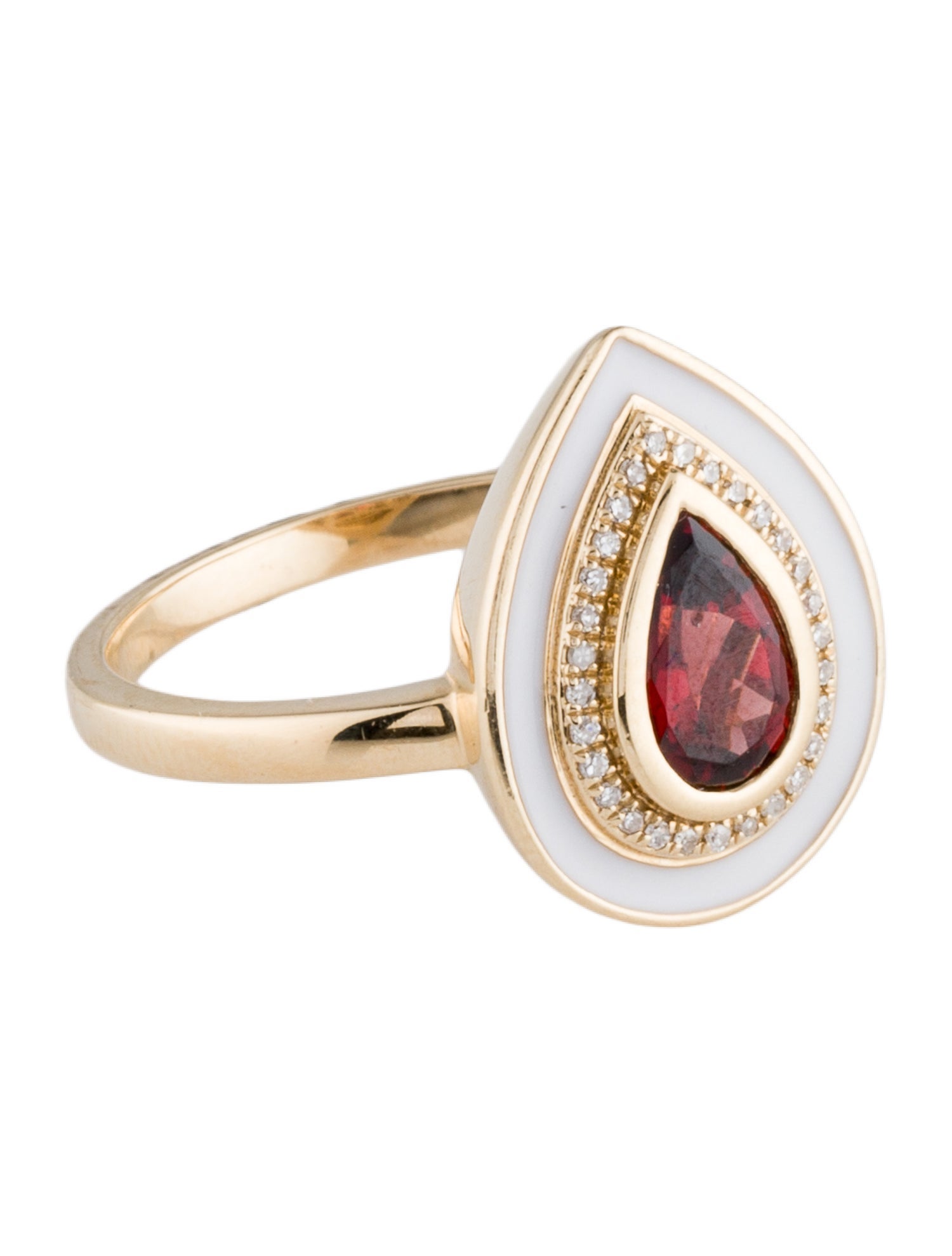 Ring 14K Garnet ,Diamond & Enamel Cocktail