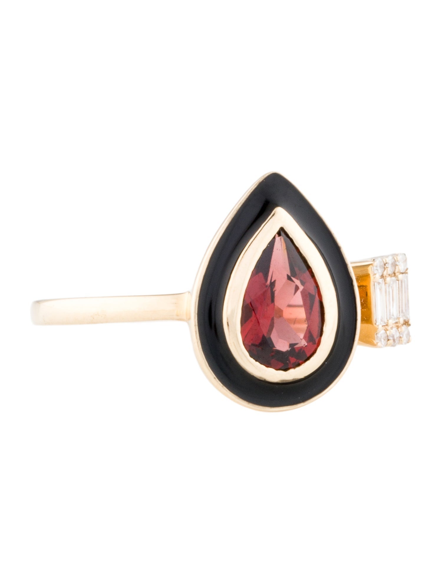 Ring 14K Garnet, Diamond & Enamel Cocktail