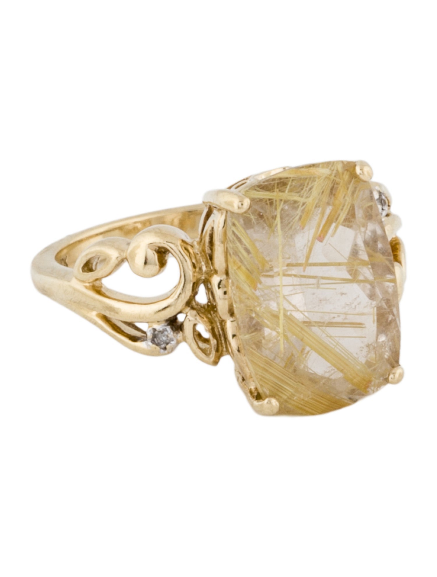 Ring 10K 5.44ct Rutilated Quartz & Diamond Cocktail