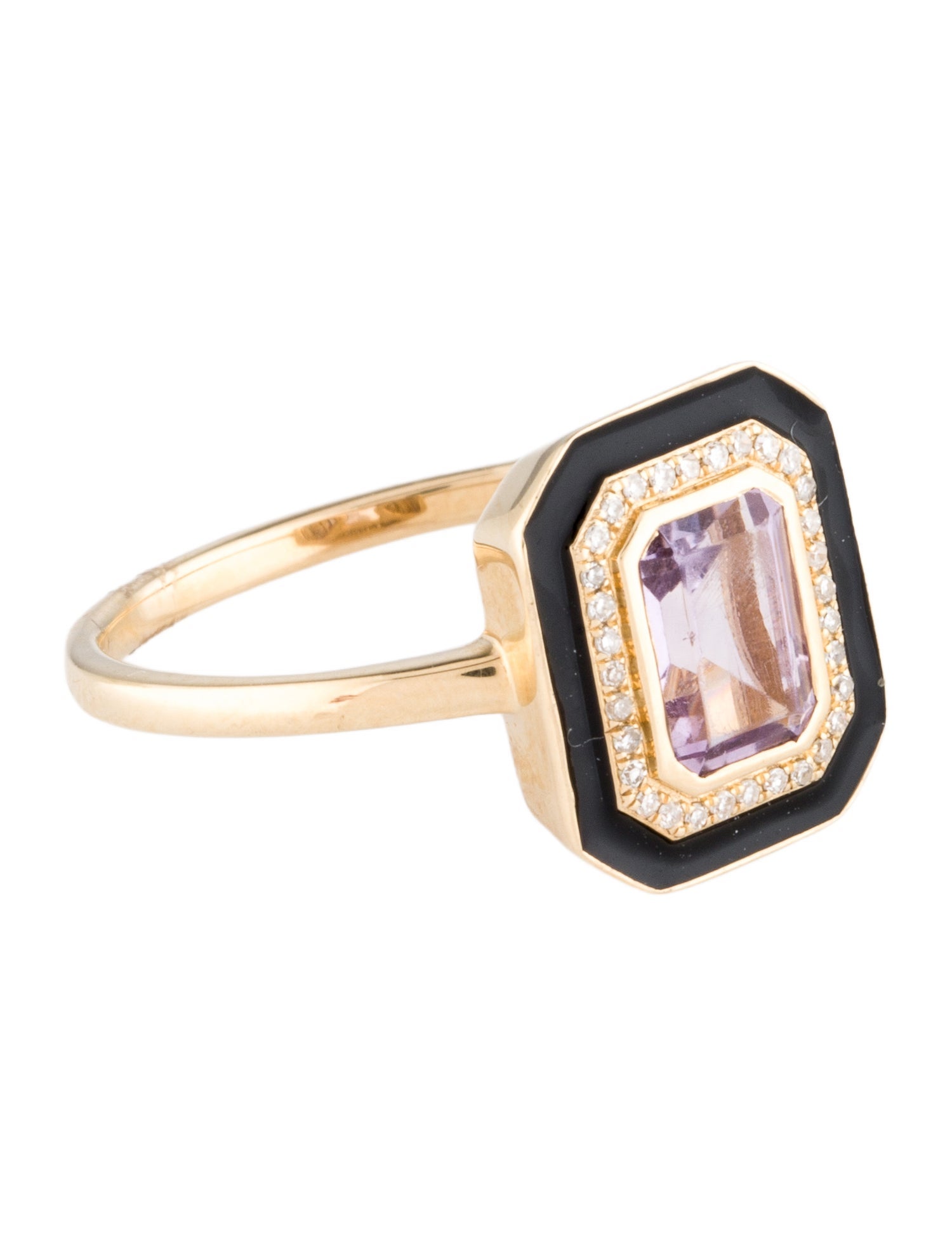 Ring 14K Amethyst, Diamond & Enamel Cocktail Ring