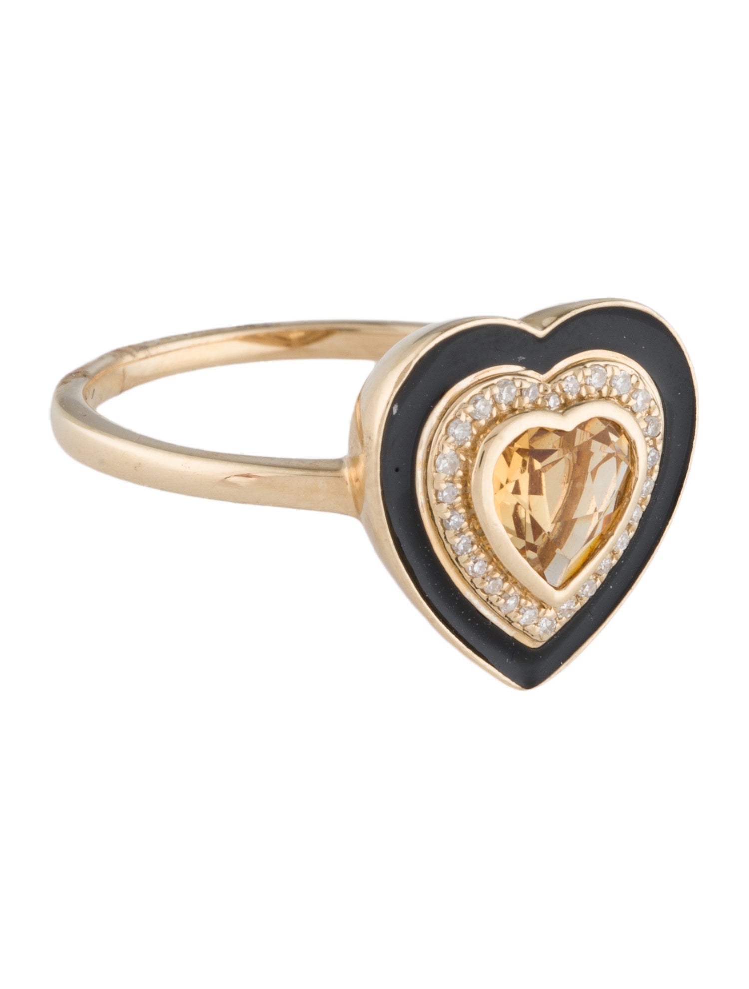 Ring 14K Citrine, Diamond & Enamel Heart Cocktail Ring