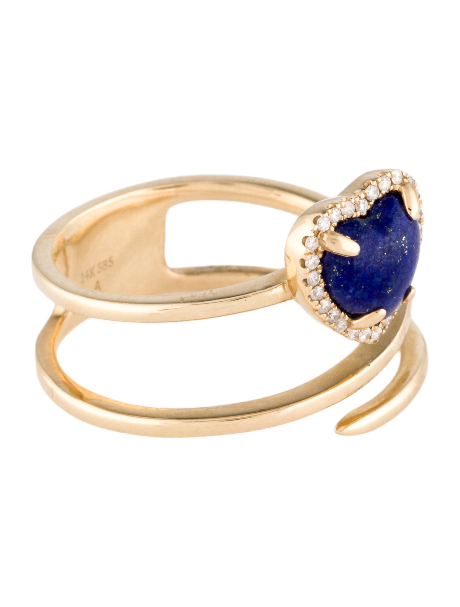 Ring 14K Lapis Lazuli & Diamond Heart Wrap Cocktail Ring