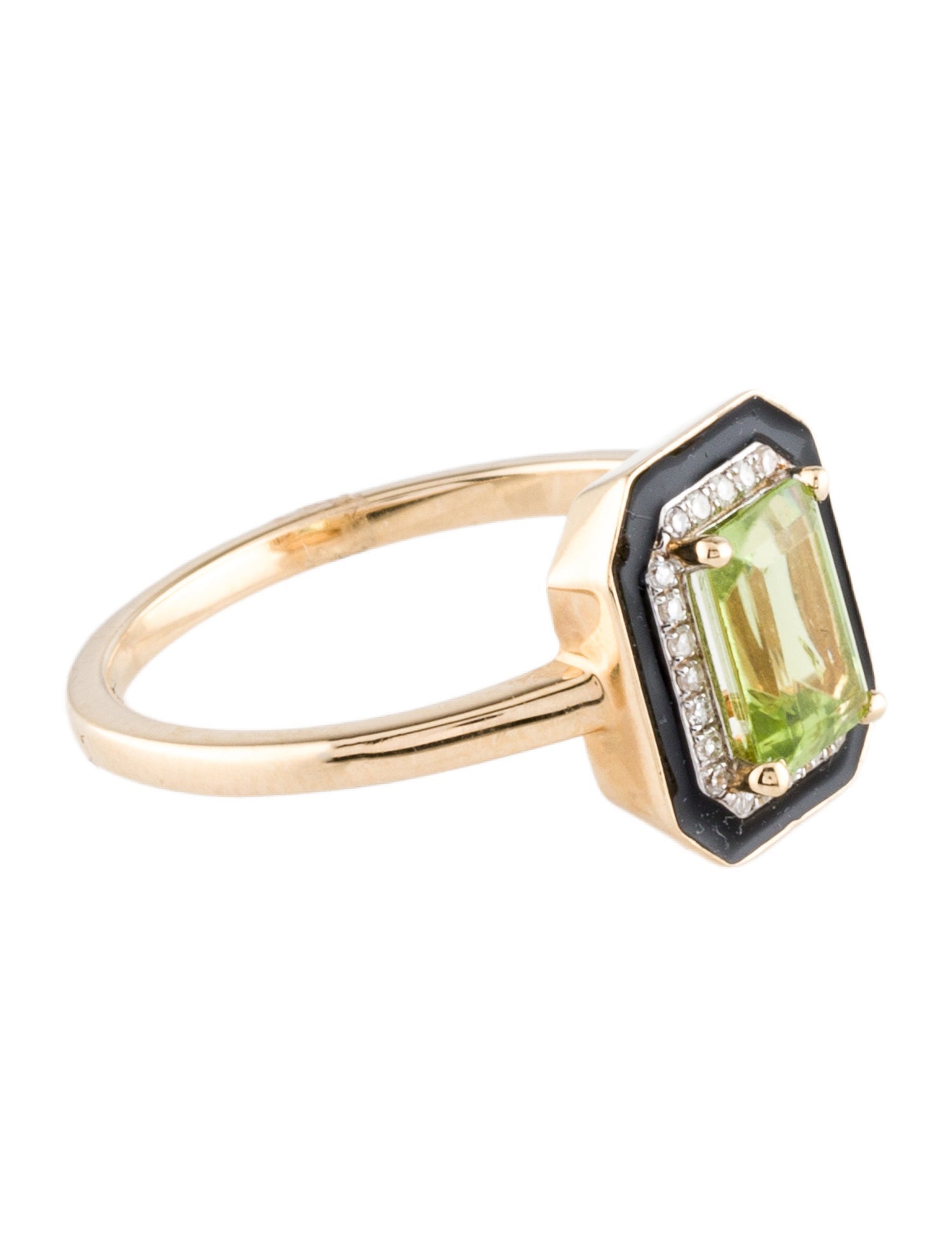 Ring 14K 1.04ct Peridot, Diamond & Enamel Cocktail Ring