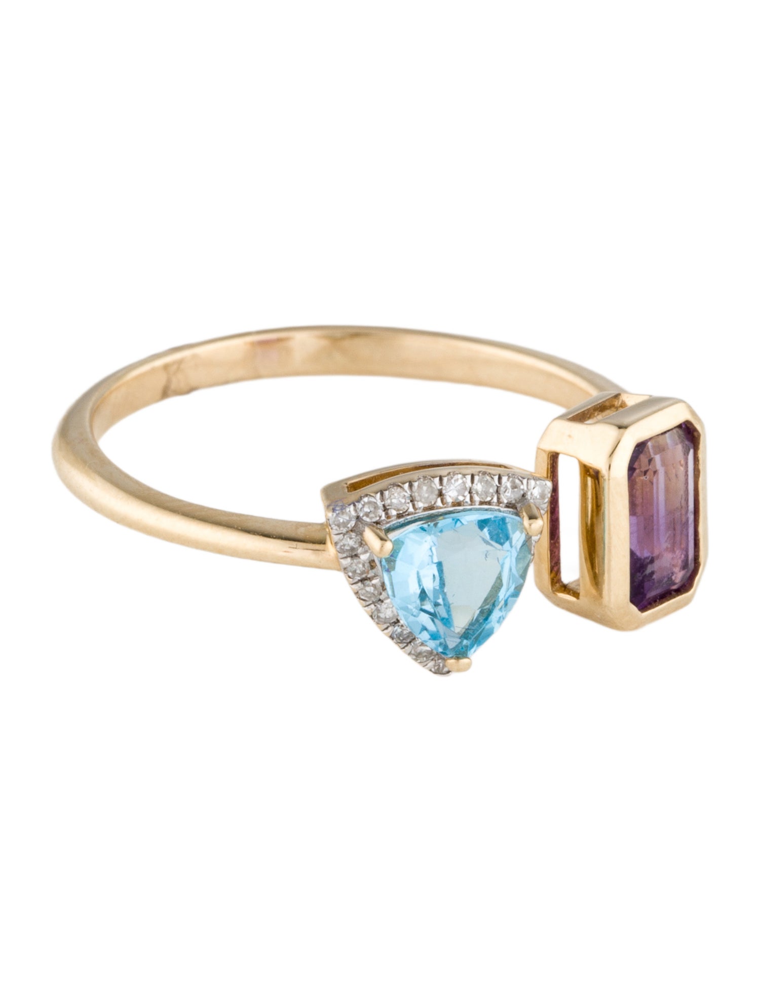 Ring 14K Diamond, Amethyst, & Topaz Open Cocktail