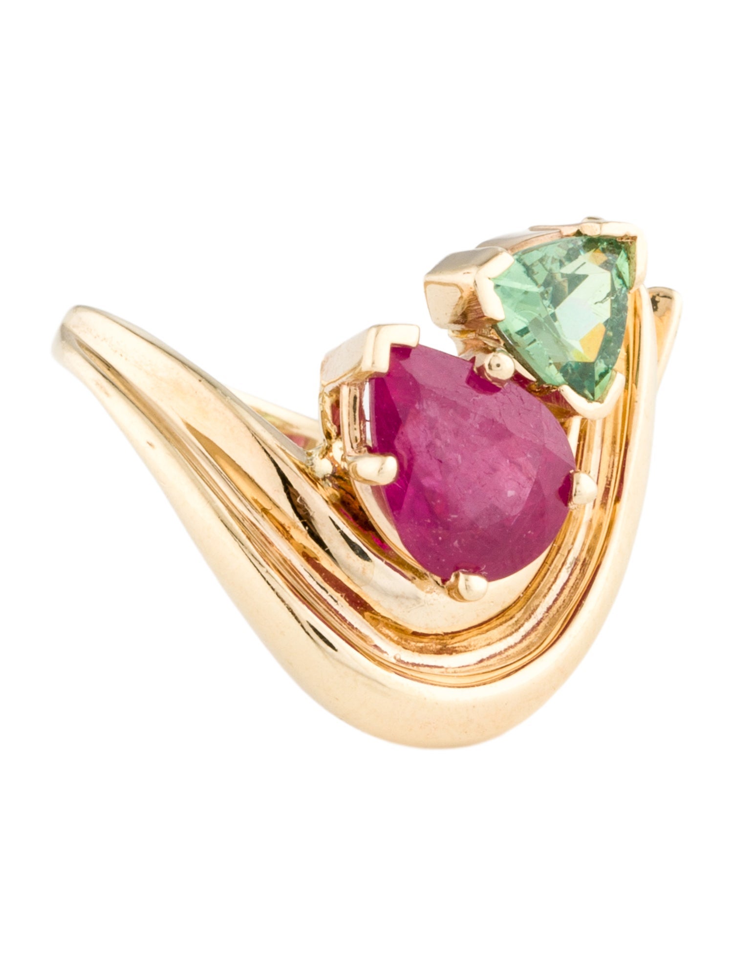 Ring 14K 2.08ct Ruby & Demantoid Garnet Cocktail Ring