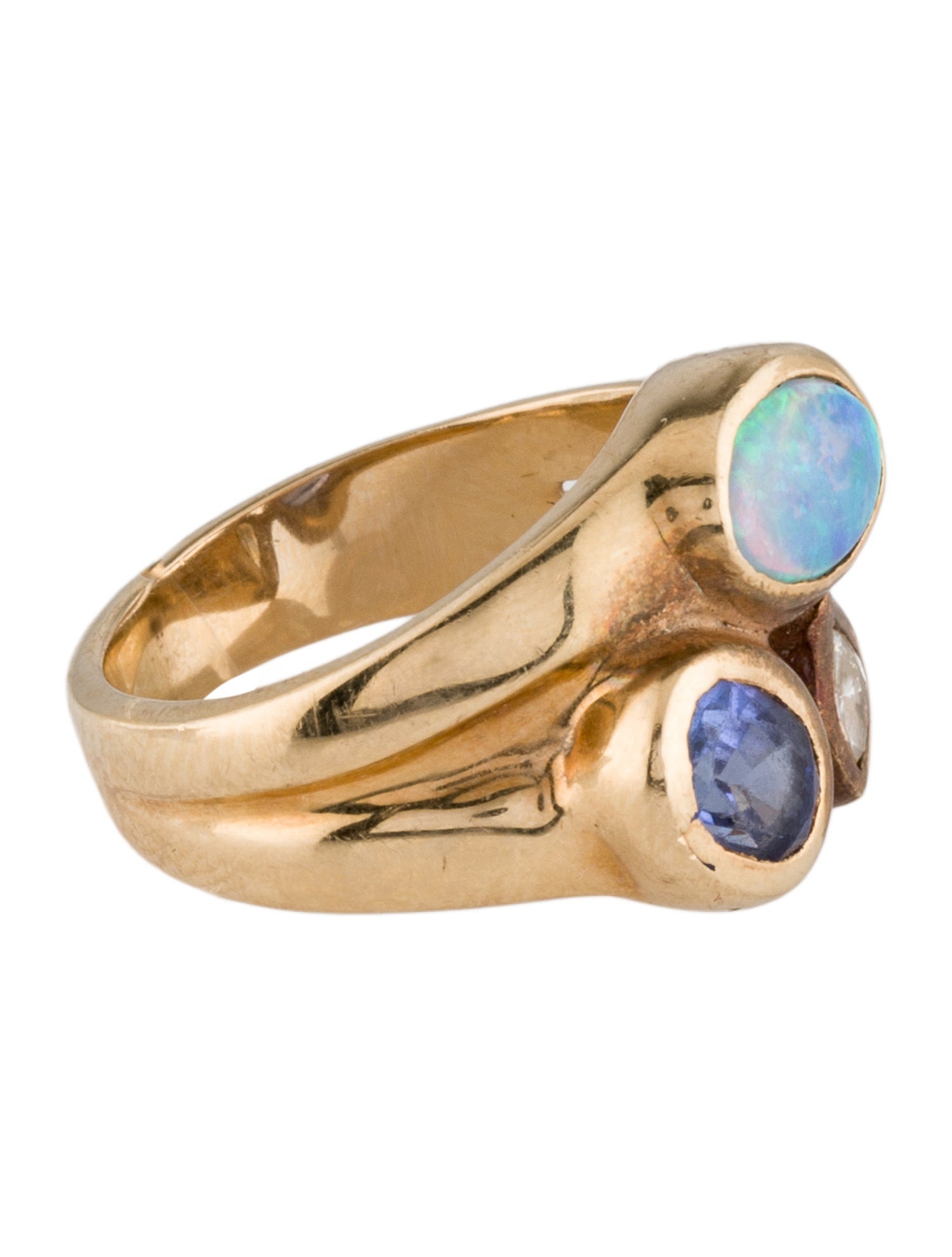 Ring 14K Opal, Tanzanite & Diamond Cocktail Ring