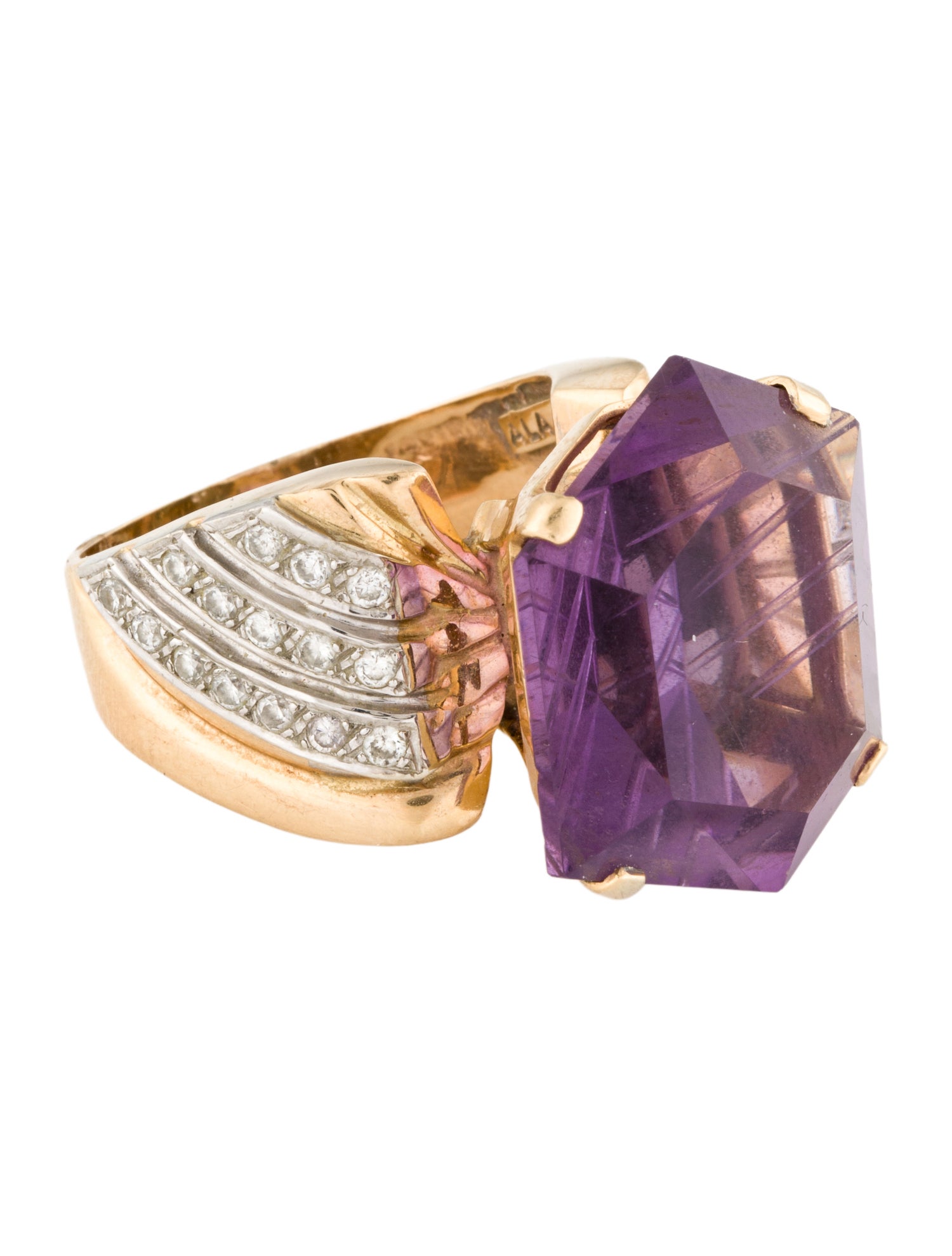 Ring 14K Amethyst & Diamond Cocktail Ring
