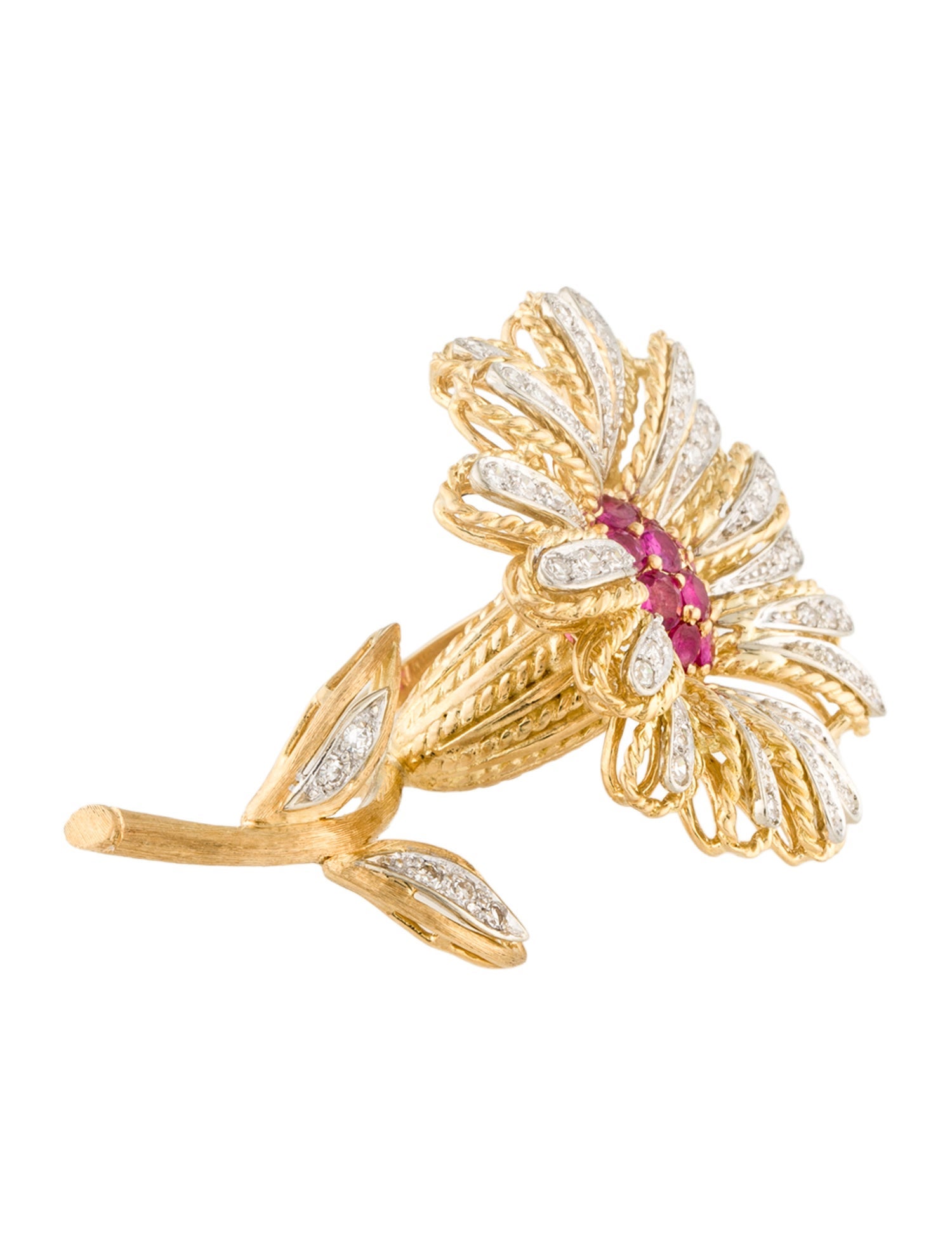 Ring 18K 1.48ctw Ruby & 1.00ctw Diamond Flower Cocktail