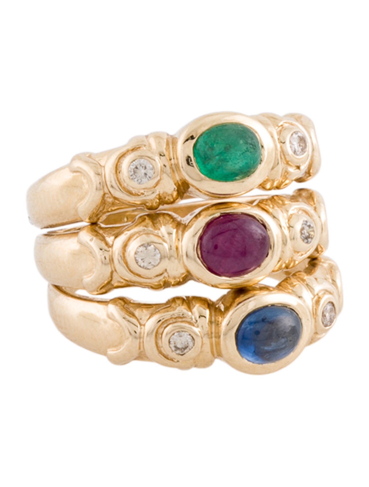 Ring 14K Multistone & Diamond Three Row Band