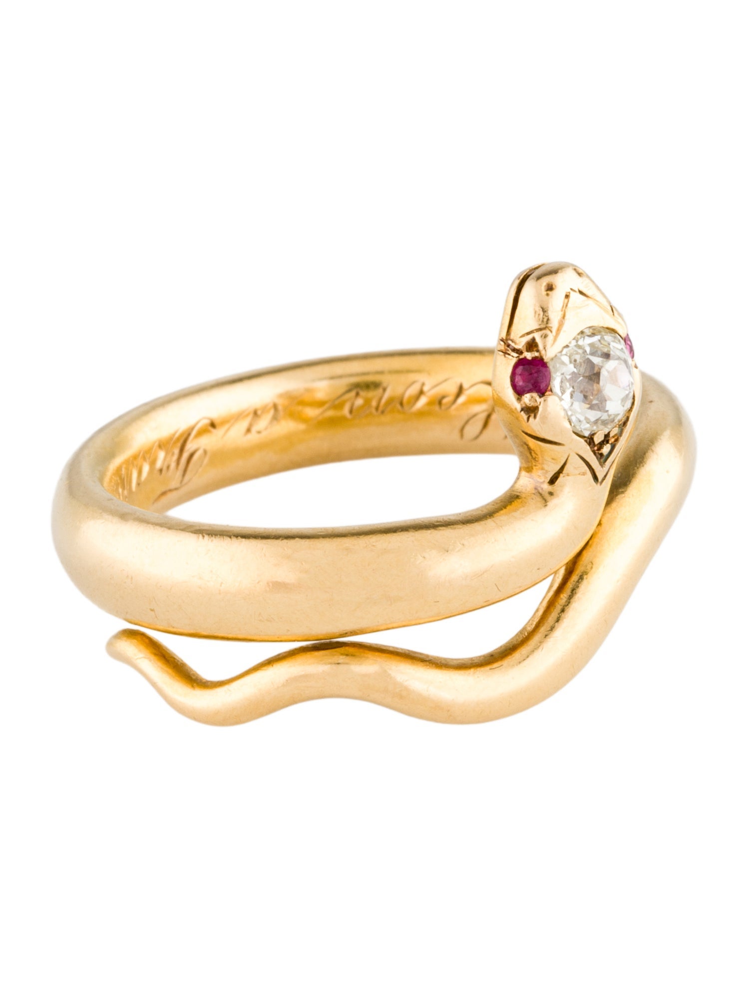 Ring Victorian 18K Diamond & Ruby Snake Band Ring