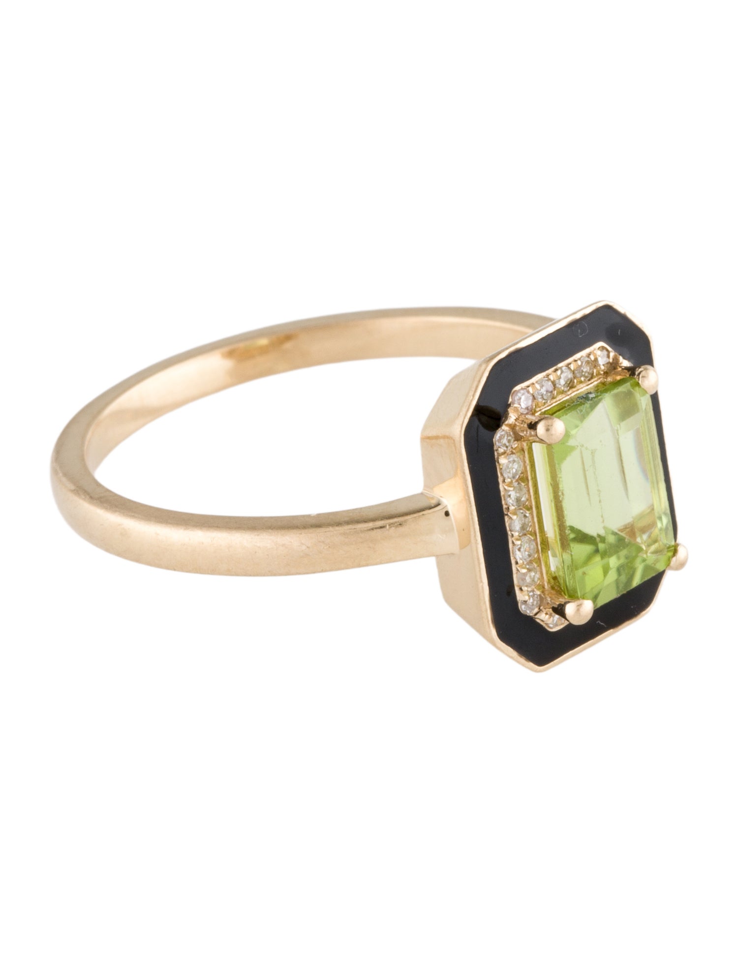 Ring 14K 1.12ctw Peridot, Diamond and Enamel Cocktail