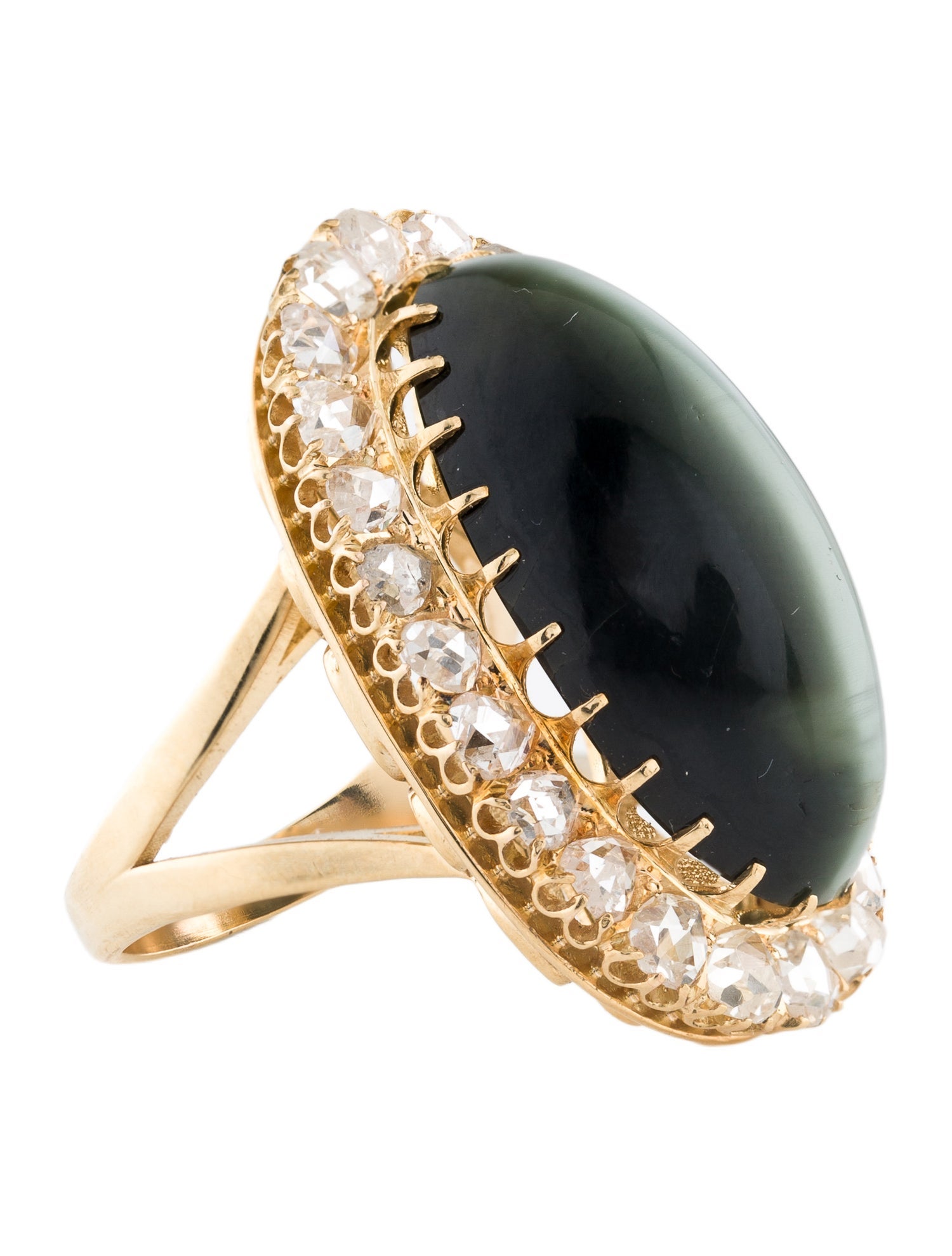 Ring 14K 26.43ctw Hawk's Eye Quartz & Diamond Cocktail