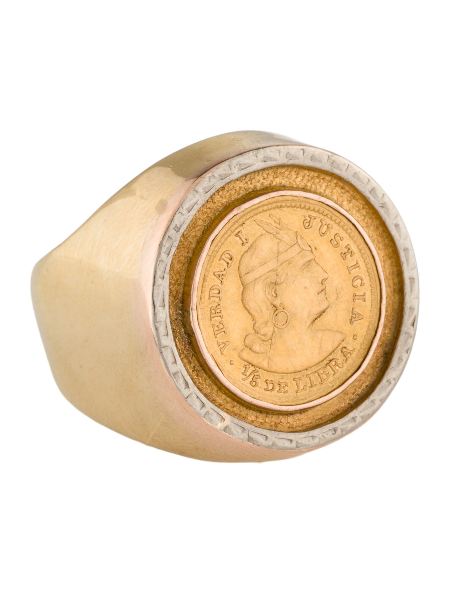 Ring 18K Two-Tone Verdad I Justicia Coin Signet