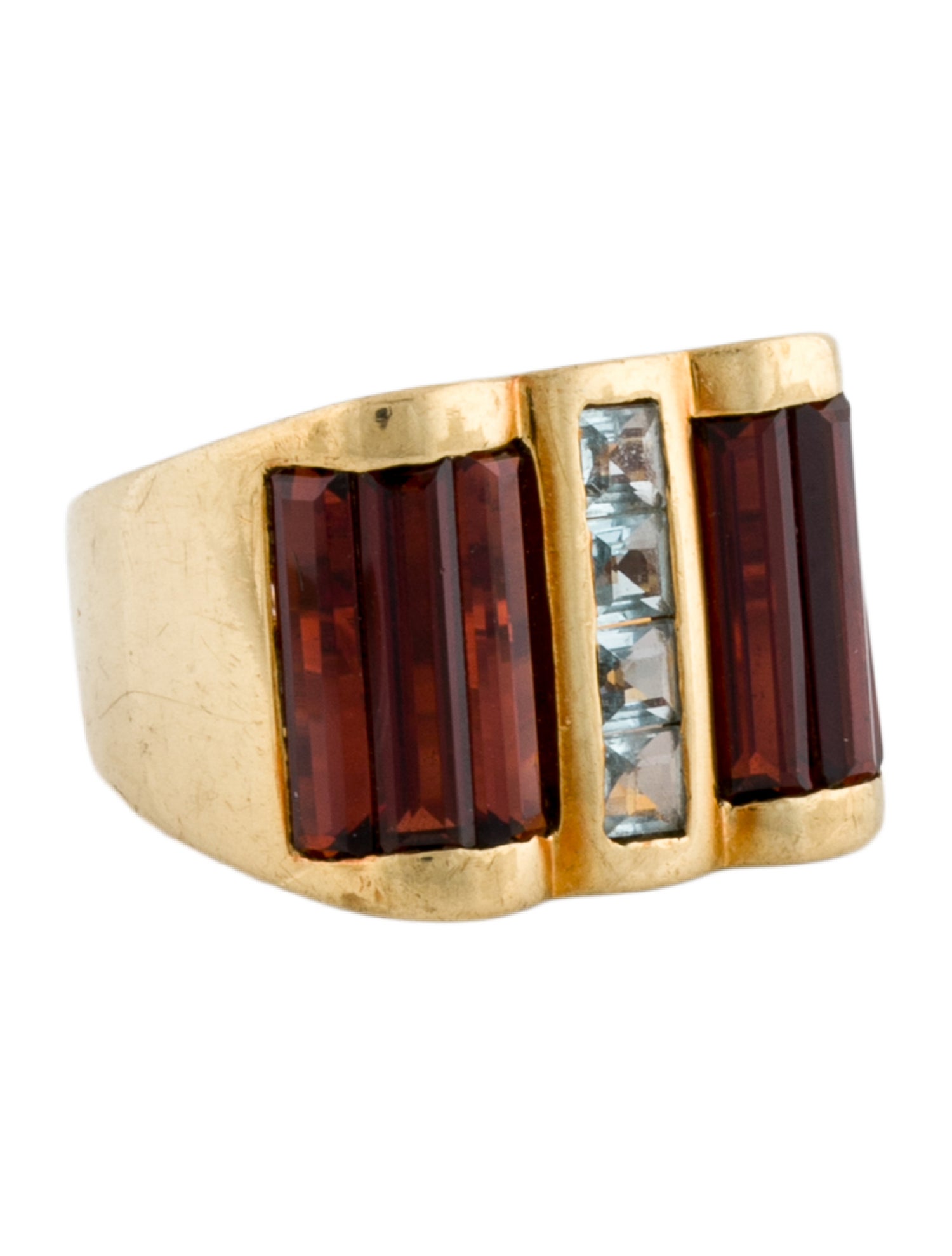 Ring 18K Garnet & Aquamarine Cocktail