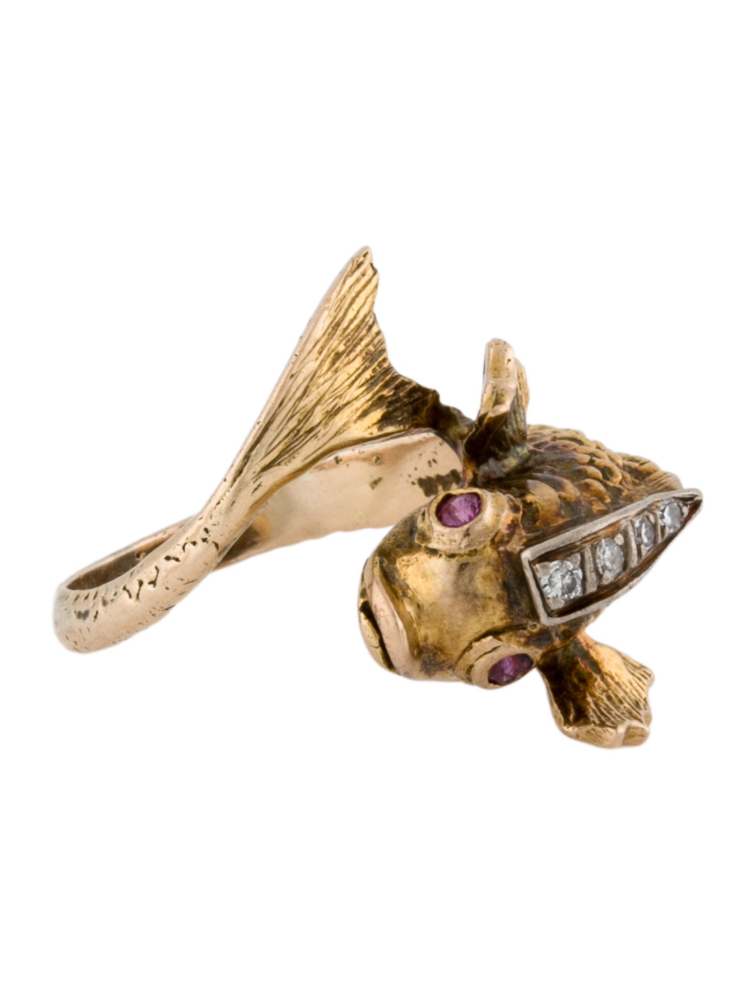 Ring 14K Diamond & Ruby Koi Fish Cocktail