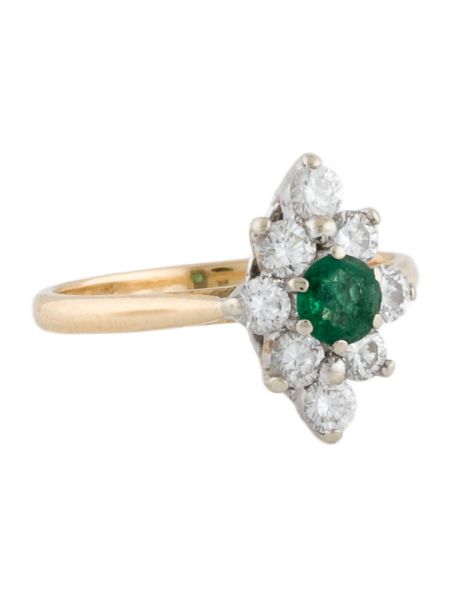 Ring Two Tone Emerald & Diamond Cluster Cocktail