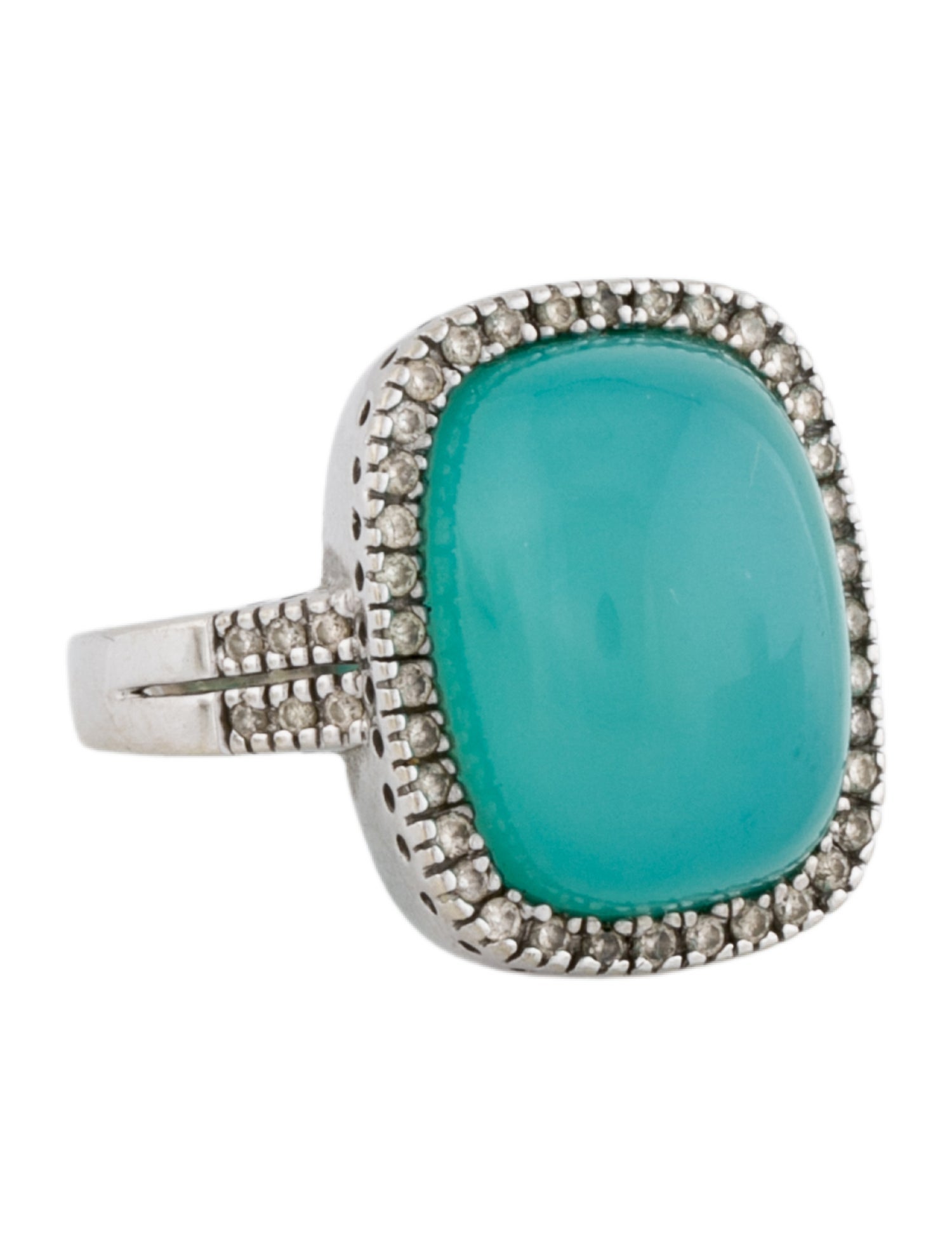 Ring 14K Chrysocolla in Chalcedony & Diamond Cocktail