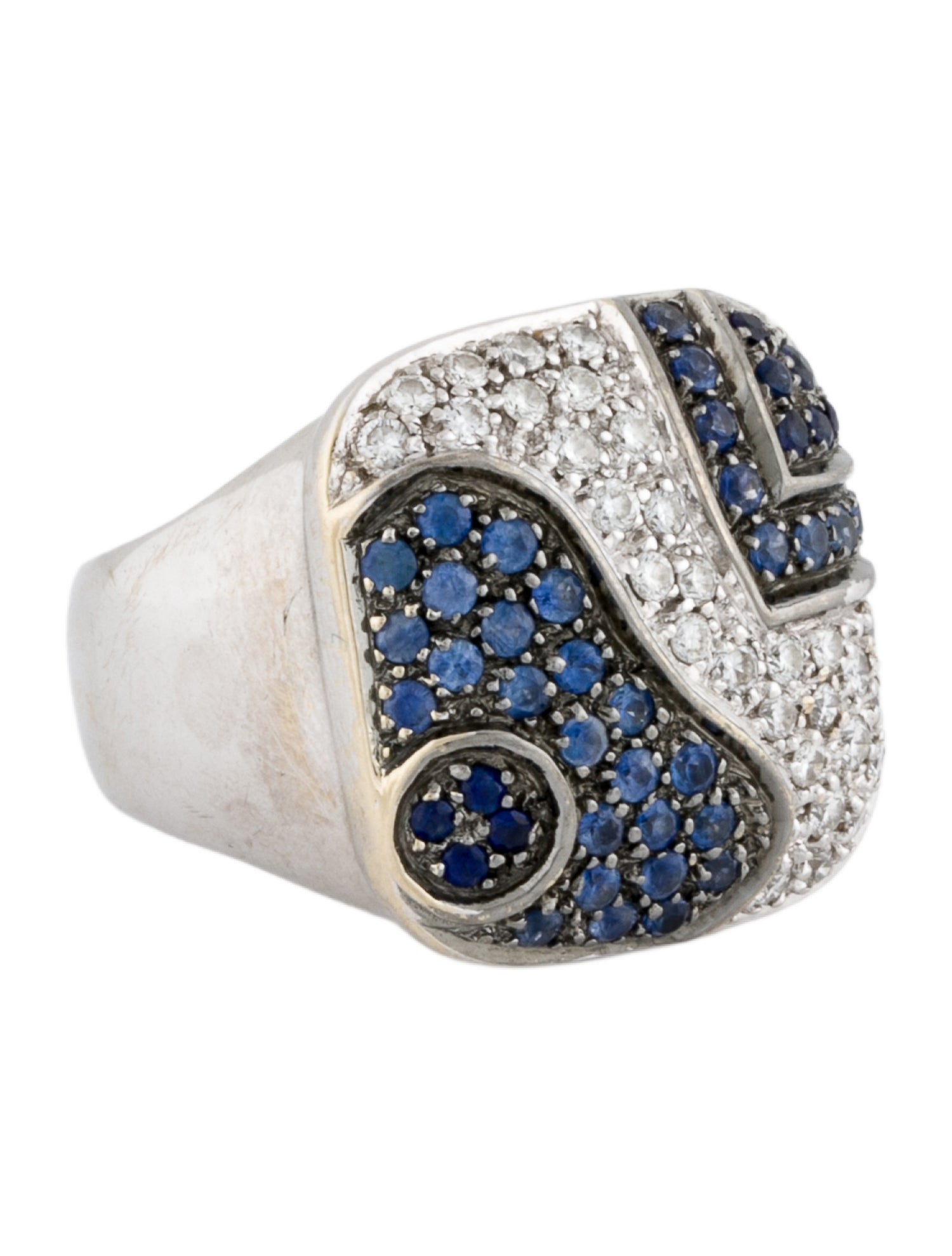 Ring 18K Sapphire & Diamond Abstract Cocktail