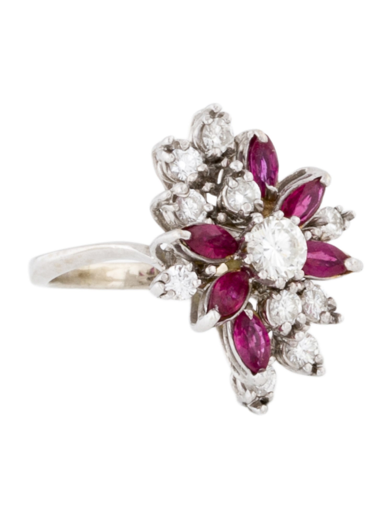 Ring 14K Ruby & Diamond Cluster Cocktail