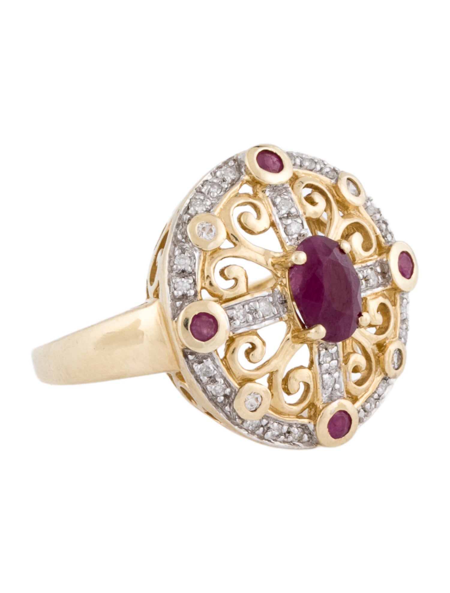 Ring 10K Ruby, Zircon & Diamond Cocktail