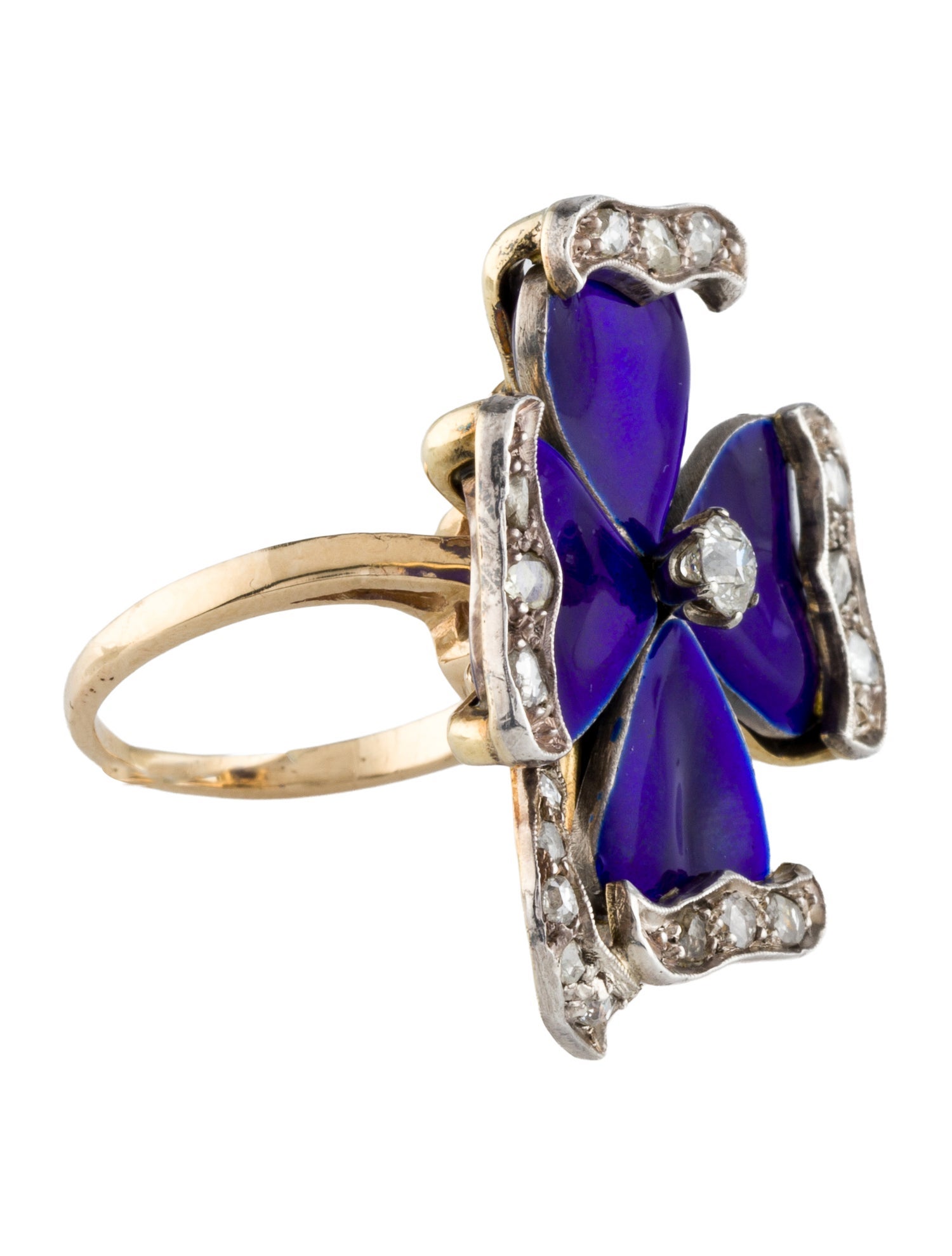 Ring Diamond & Enamel Flower