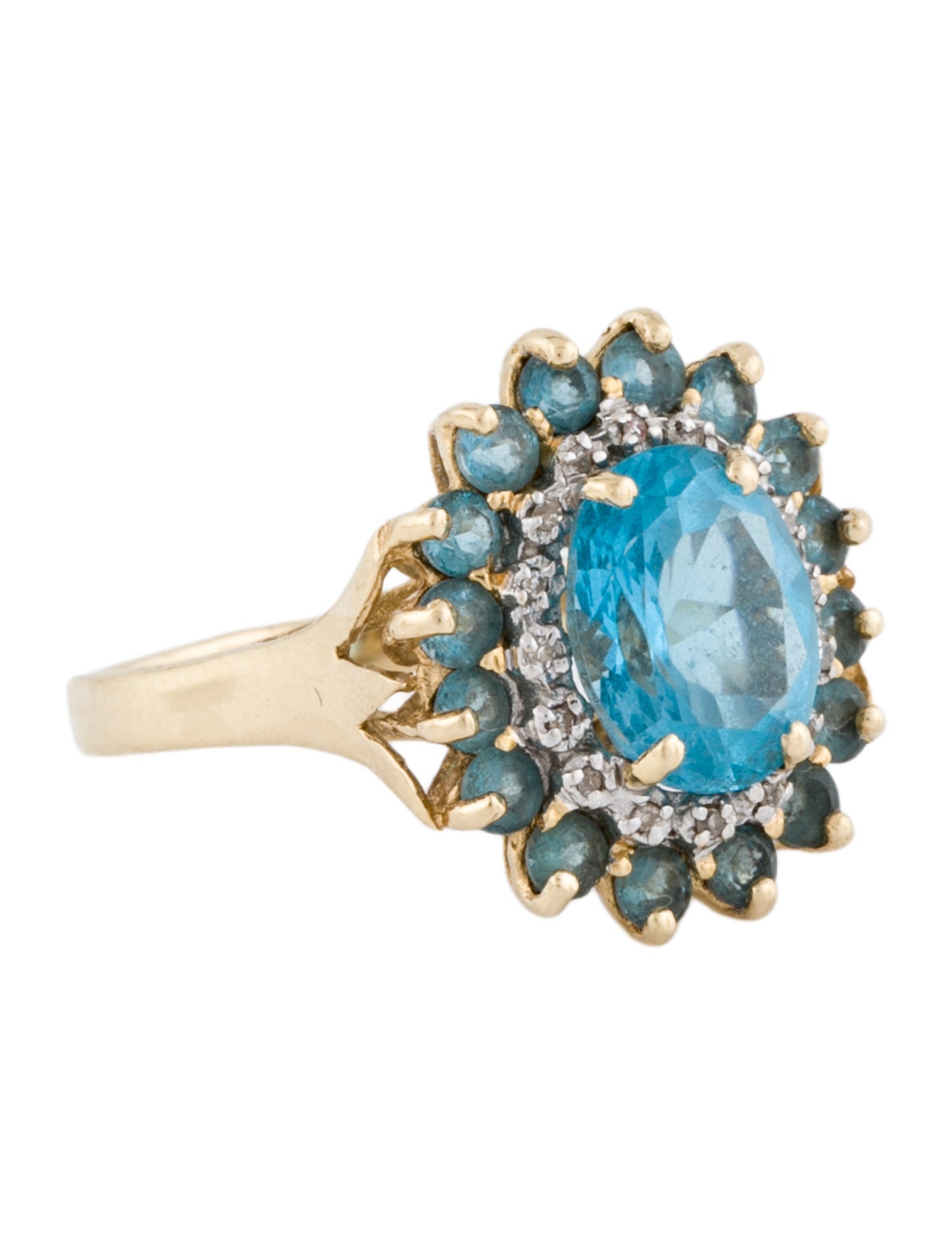 Ring 14K Topaz & Diamond Cocktail
