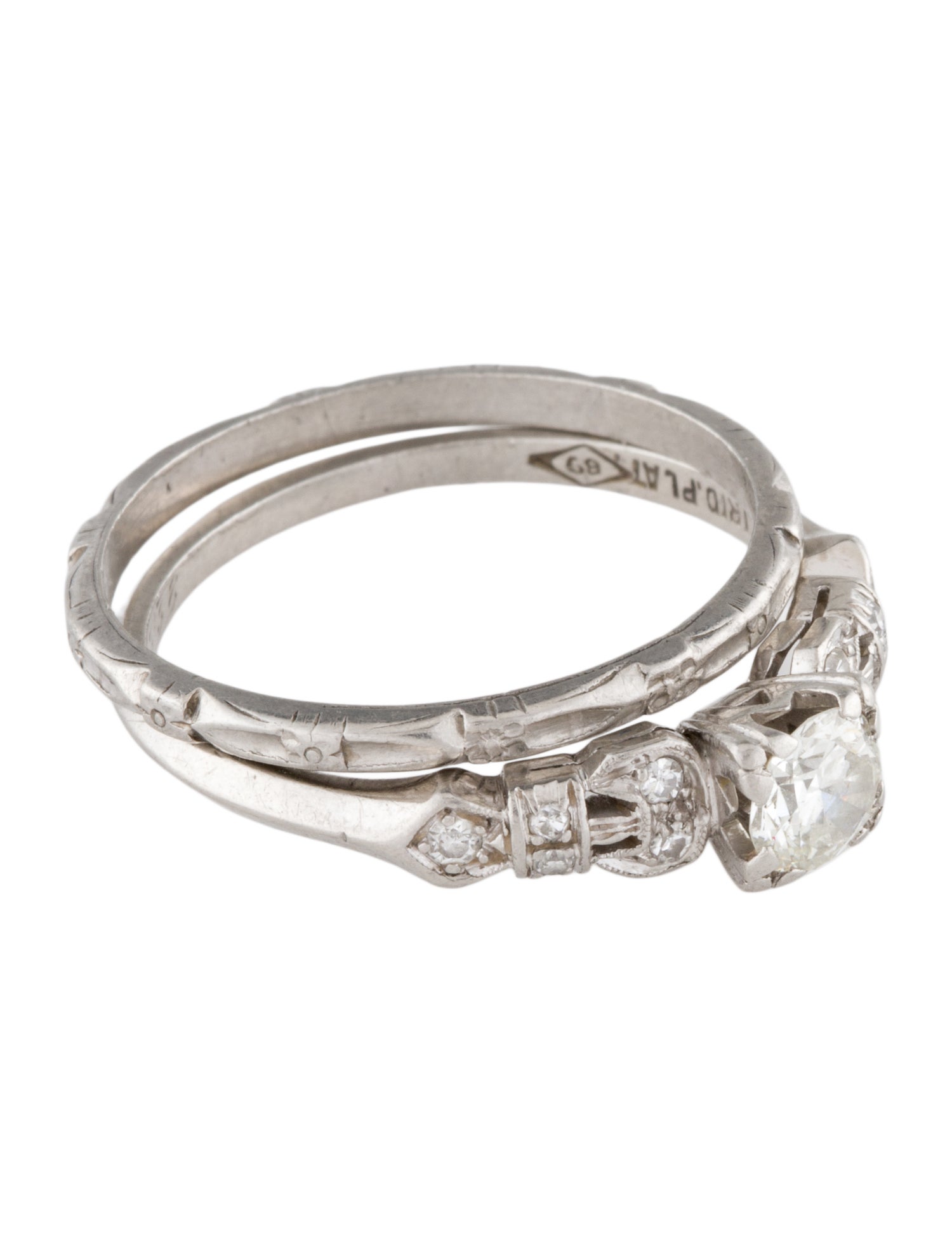 Ring Vintage Platinum Diamond Wedding Set
