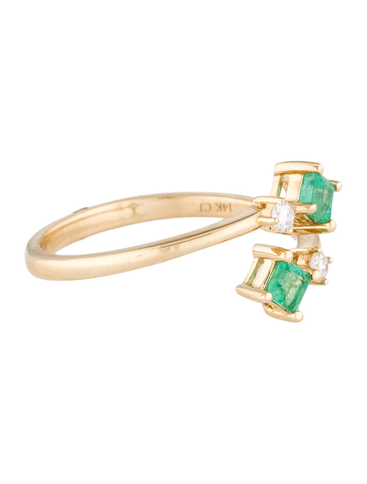 Ring 14K Emerald & Diamond Open Cocktail