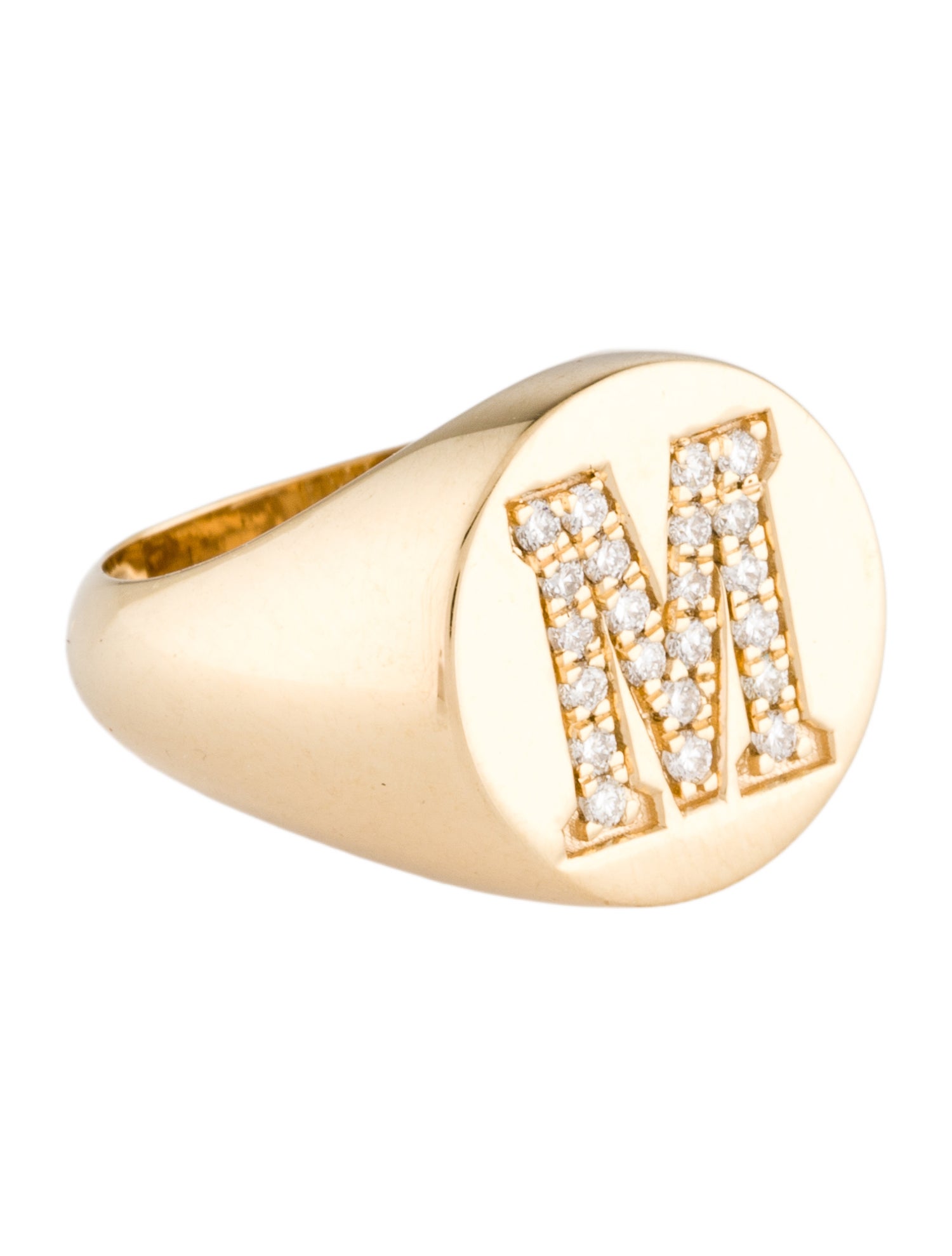 Ring 18K Diamond 'M' Initial Signet Ring