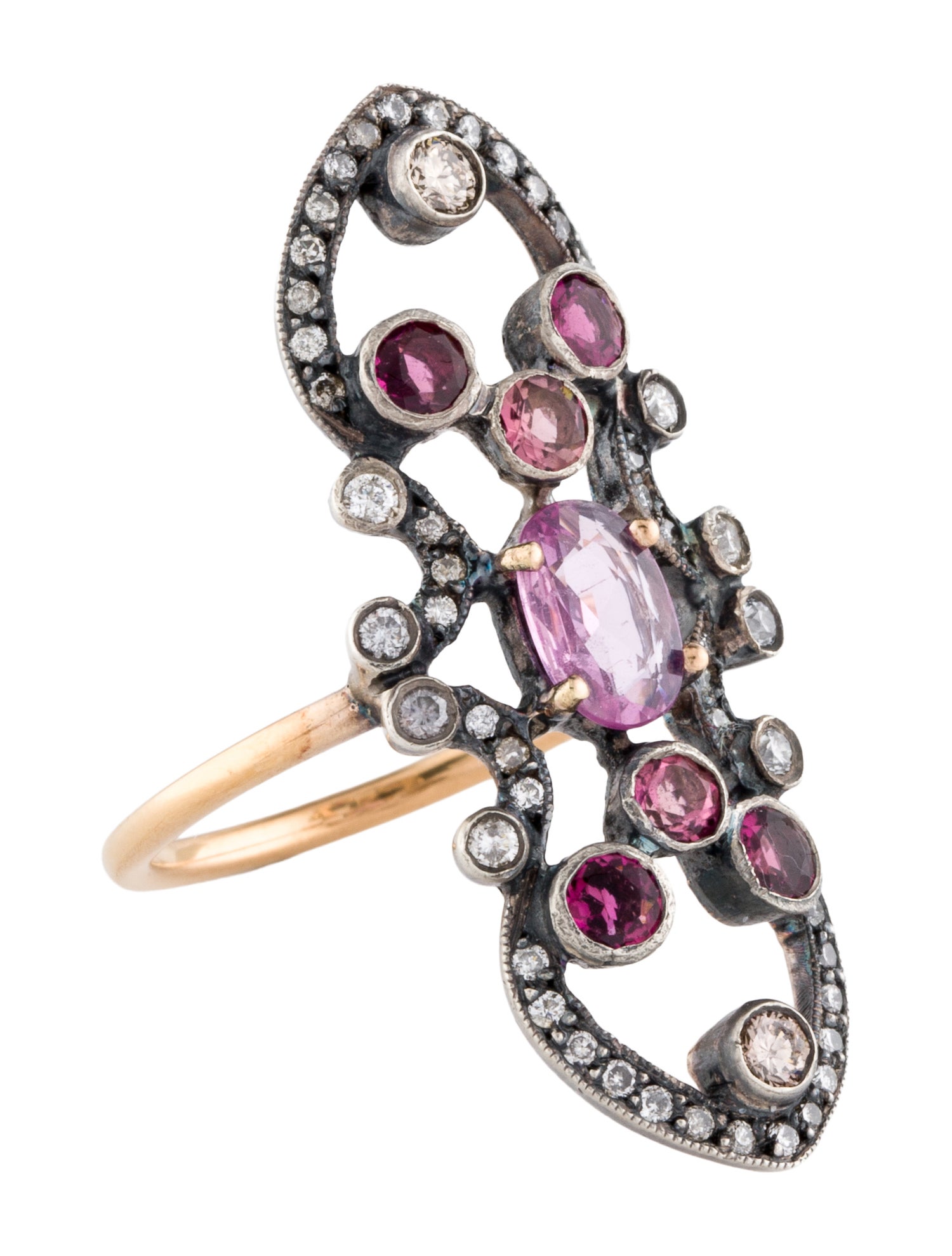 Ring Two-Tone 1.39ct Sapphire, Tourmaline & Diamond Cocktail